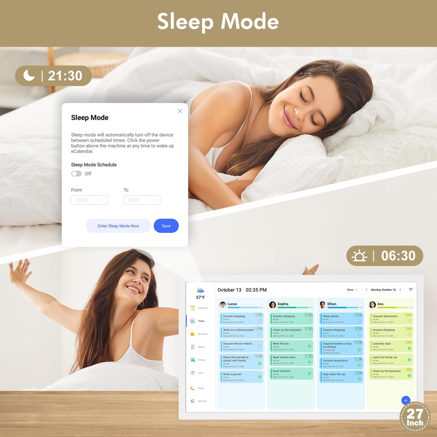 27" Smart Digital Calendar for-Family-Meal-Planner - Electronic Wall Calendar for Business Chore Chort, HD Touchscreen Display, Star Rewards, Sync Online Calendars, Desk Mountable, Gifts for Mom Dad