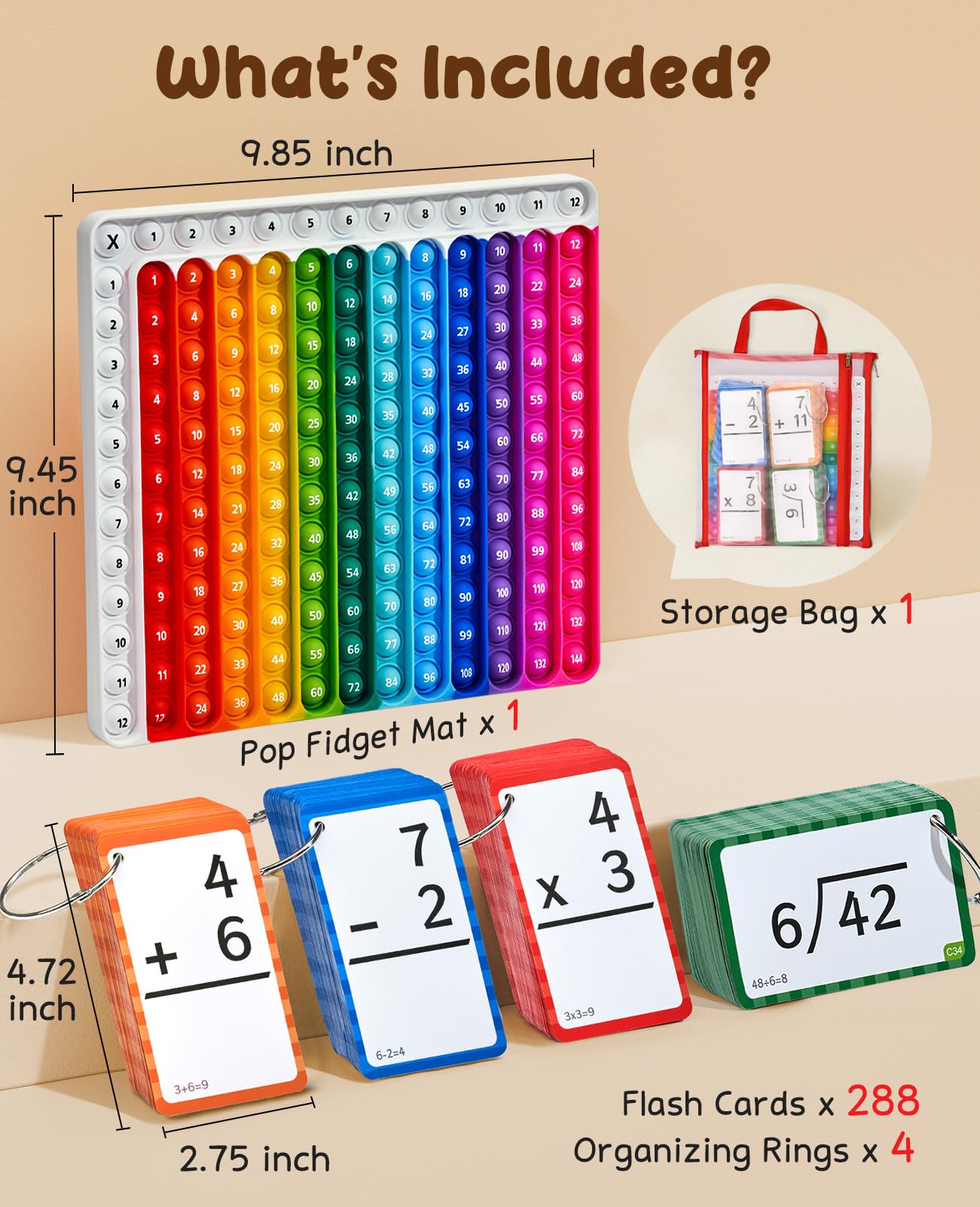 JoyCat Math Flash Cards and Chart for Kids Ages 4-8, 288 Double-Sided Flash Cards for Addition, Subtraction, Multiplication & Division, Interactive Math Learning Tool for Homeschool and Classroom