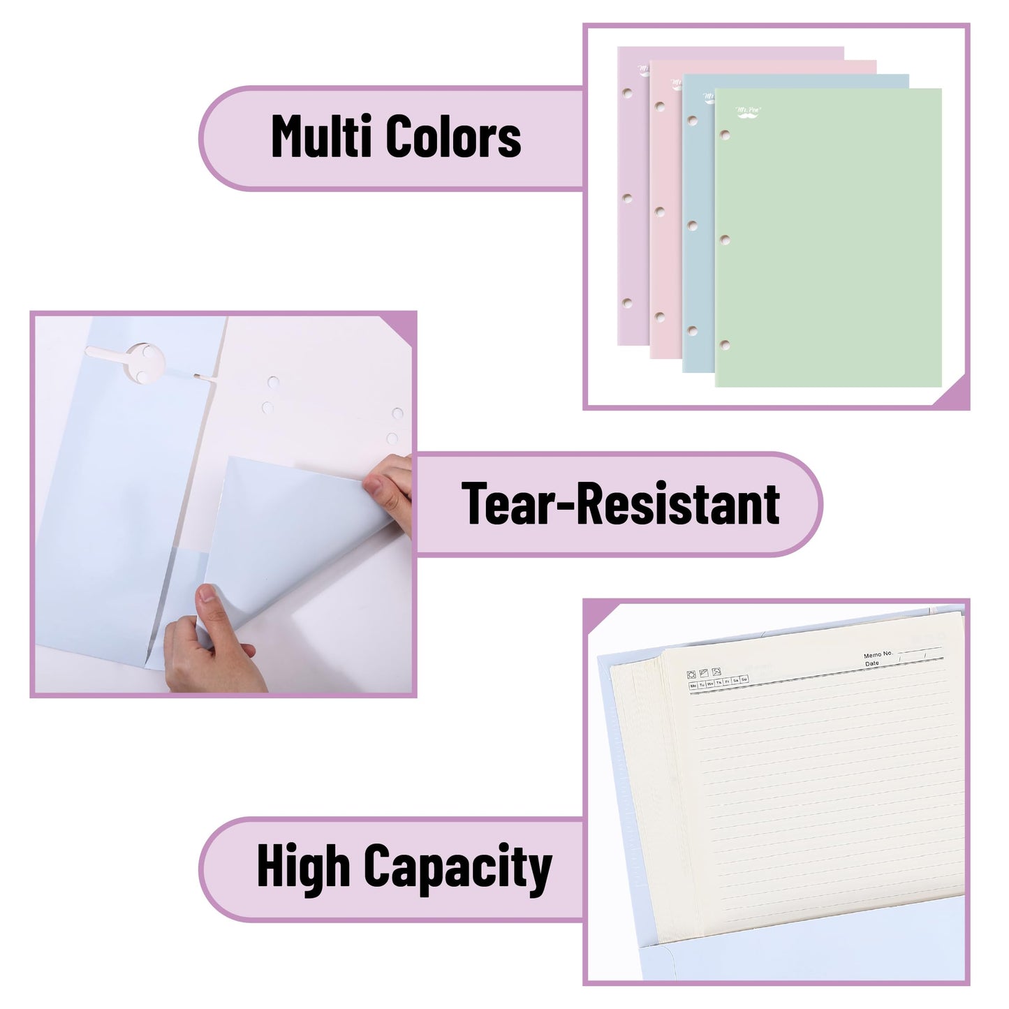 Mr. Pen- 4-Pocket Folders, 24 Pack, 12.5" x 9.5", Pastel Colors, Tear-Resistant Paper Folders Bulk with Pockets 3 Holes Punched, High Capacity, Includes Rulers and Conversion Charts for School
