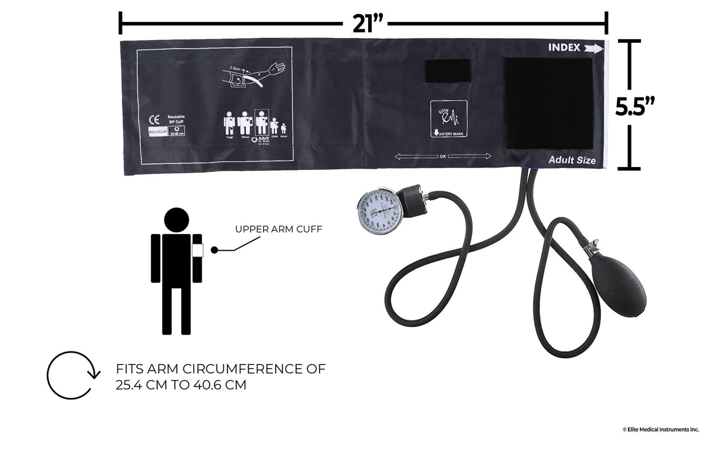 Elite Medical Instruments EBE-330-Black EMI Sprague Rappaport Stethoscope and Aneroid Sphygmomanometer Blood Pressure Set Kit, Black