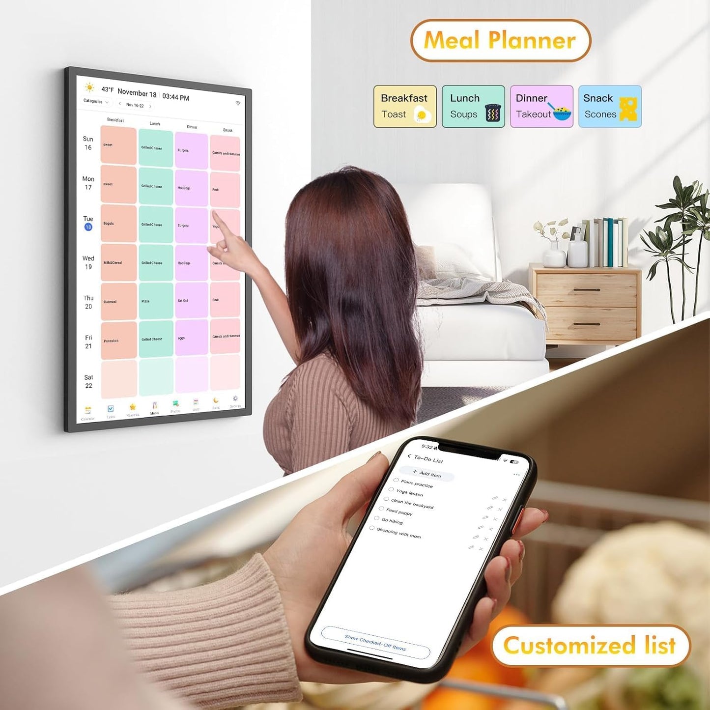24" Digital Calendar Chore-Chart for-Family-Schedule - Interactive Touchscreen Display Electronic Calendar, Star Reward, Sync Google iCloud Outlook Calendar Via App, Wall Mount, Gift for Mother Father