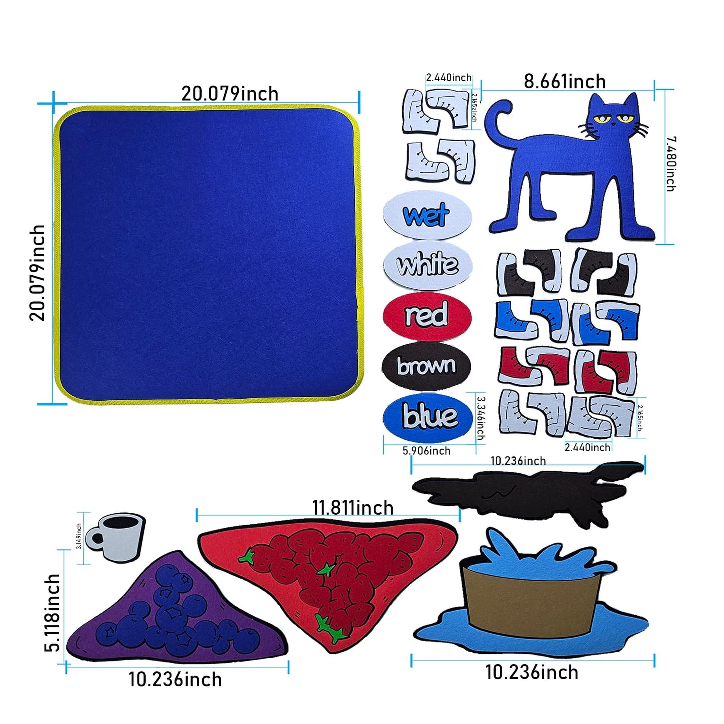 Qimihinoy Felt Story Board Set,Large Animals Felt Stroy Retelling Pieces for Toddlers,Preschool,Teachers, Speech, Therapy,Travel,Classroom (Pete The cat: I Love My White Shoes)
