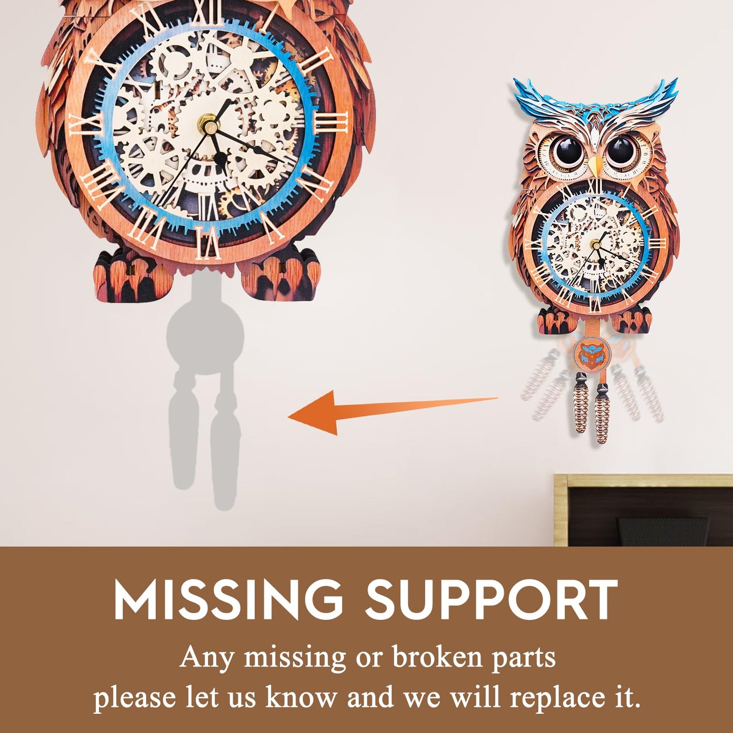 Cutywood 3D Puzzle for Adults-Wooden Owl Clock for Room Decoration, DIY Build Mechanical Wall Clock with Roman Numerals, Personalized Gift for DIY Lovers