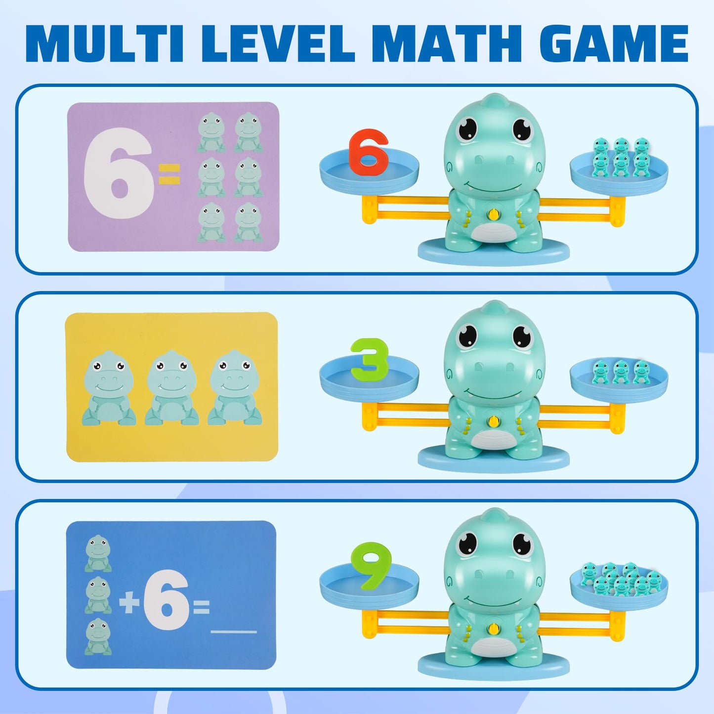 ISMETACU Dinosaur Math Balance Toy for Kids Ages 3-7, Montessori Number Blocks Learning & Educational Dinosaur Toys for Kids 3-5 and Math Games for Kids 5-7,Ideal Gift for Kids (Basic Blue)