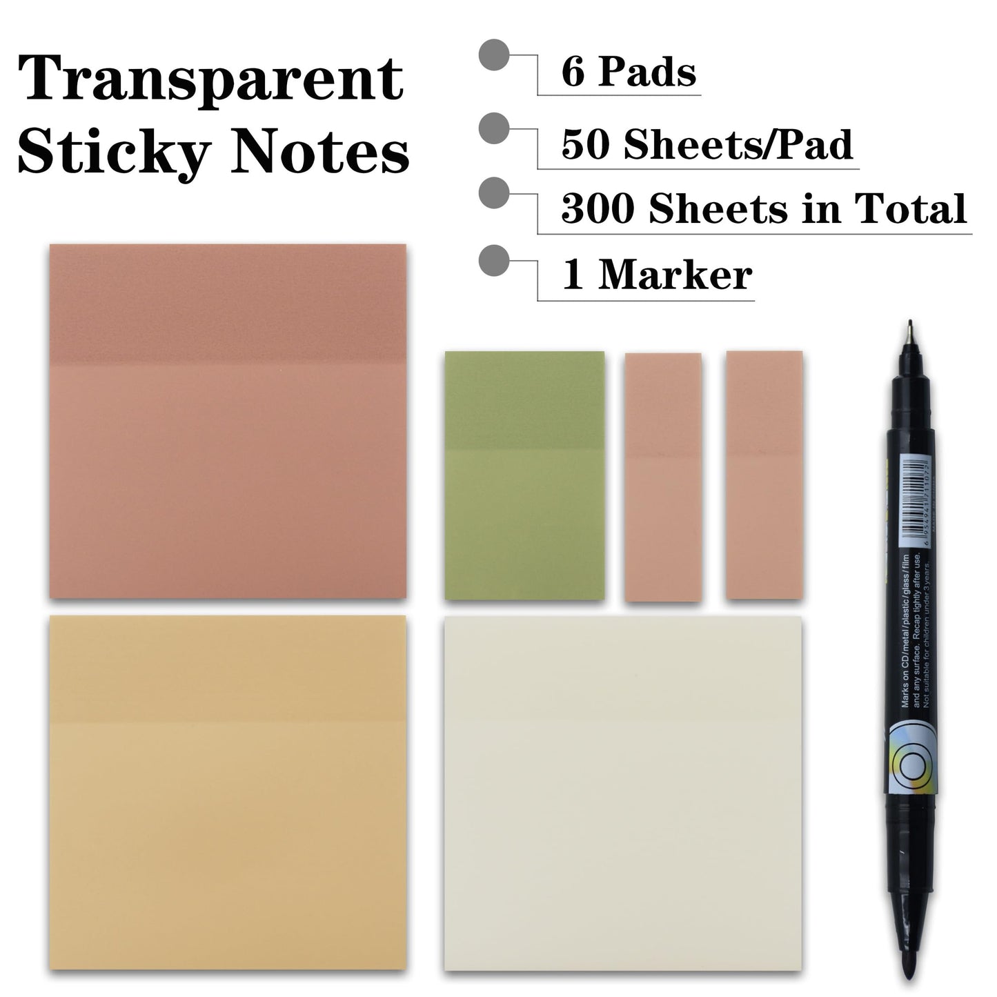 YOUDEFUL Transparent Sticky Notes, 3"x3" Clear Sticky Notes, Waterproof Translucent Sticky Note Pads for Books Annotation, Clear Post it Notes for Bible Study, School, Office