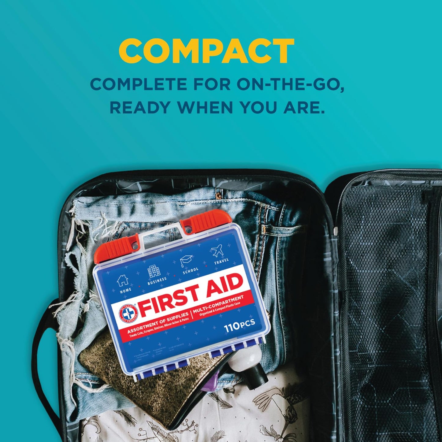 Be Smart Get Prepared 110 pc First Aid Kit: Clean, Treat, Protect Minor Cuts, Home, Office, Car, School, Business, Travel, Emergency, Outdoor, Camping & Sports, FSA/HSA (Packaging may vary)