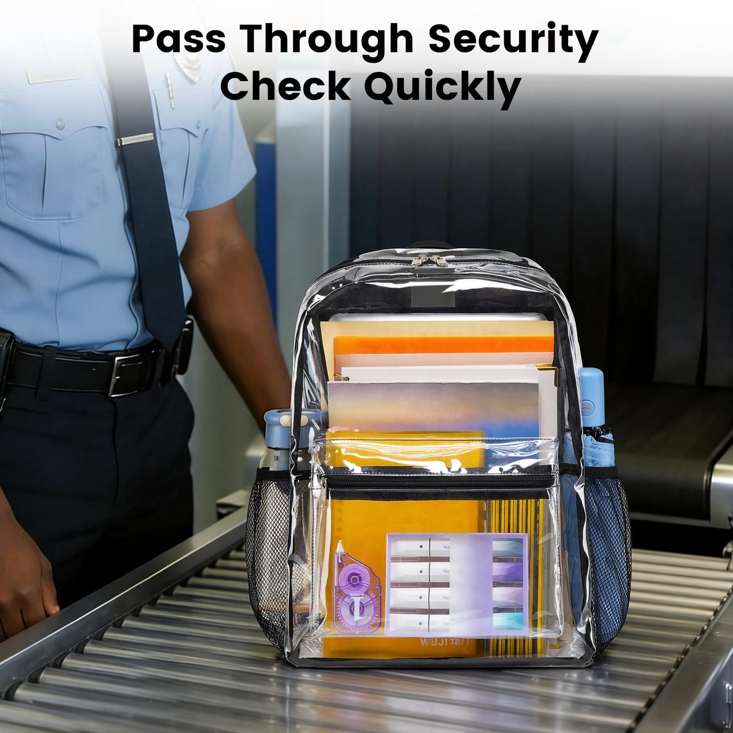 Vorspack Heavy Duty Clear Backpack - Large Clear Backpacks for School See Through Backpack for Boys Girls Transparent Bookbag for College, Work, Concert - Black