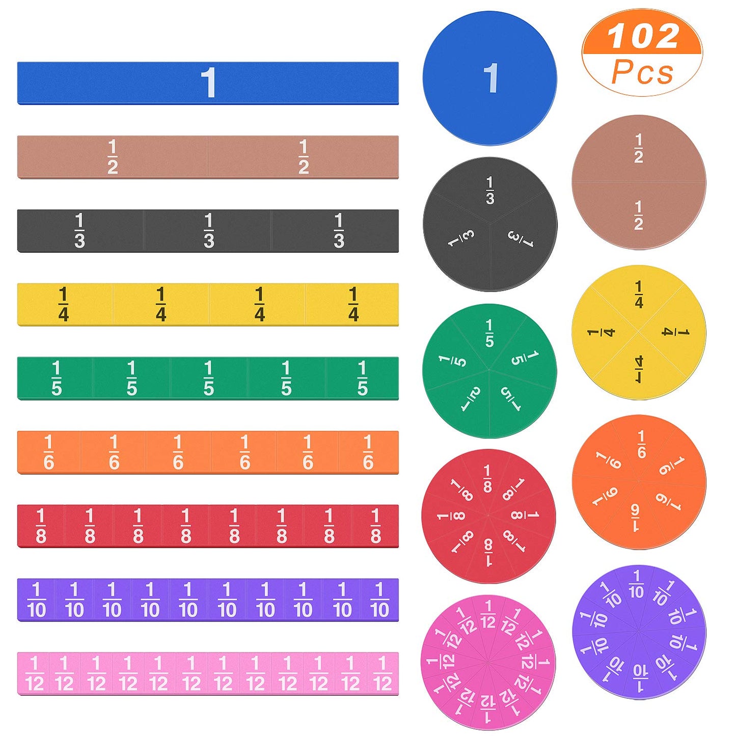 Meetory 102 Pcs Magnetic Fraction Tiles & Fraction Circles, Math Manipulatives for Teacher Learning Educational Resources Early Math Skills