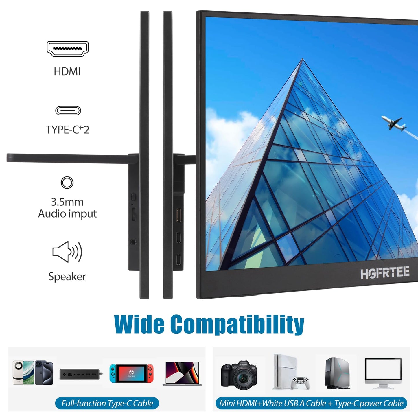 HGFRTEE Portable Monitor Touchscreen 14", 1920x1200 60Hz USB-C & FHD External Display Touch Screen for Laptop/Mac/Gaming/Office, VESA Mountable Travel Monitor with Built-in Speakers-LCD Panels