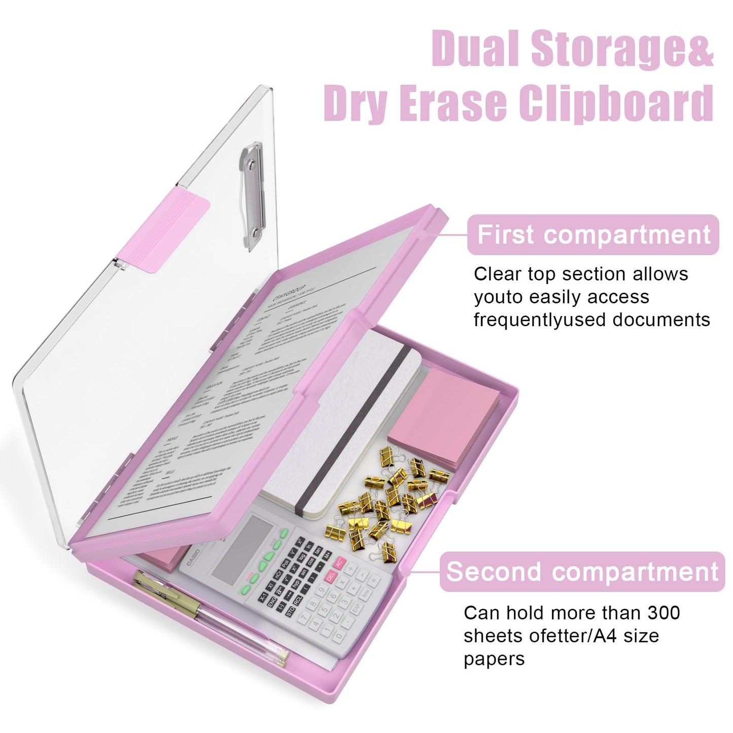 Hongri Clipboard with Storage, PalePink 8.5 x 11 Folder Nursing Side Opening, Heavy Duty with Dual Compartment, Smooth Writing for Teacher, Size 13.3 x 9.4 x 1.5 in, Office & School Supplies
