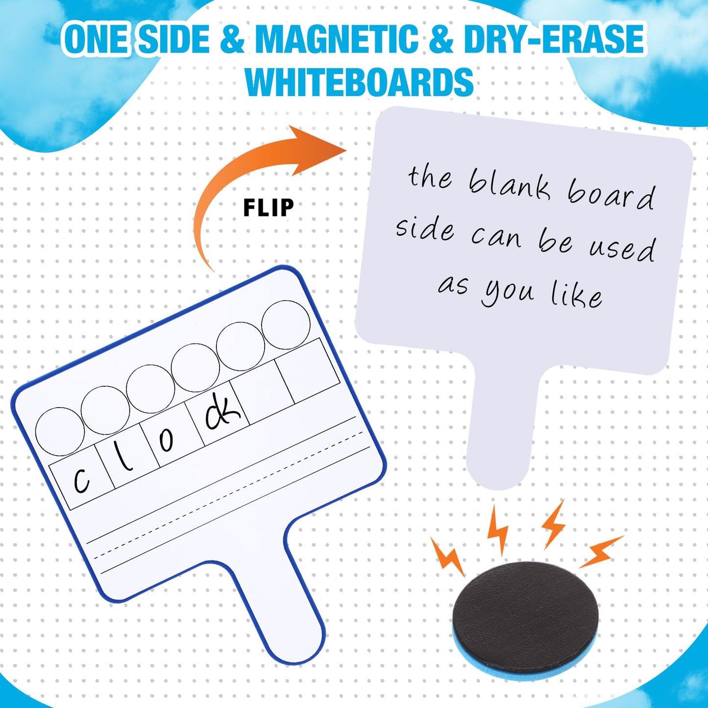 Seajan 18 Pcs Magnetic Paddle Set Education Dry Erase Double Side Handheld Answer Board with Magnetic Counters Discs Phonemic Awareness Phonics Games Toy for Students Kids Teaching Supply (‌Vivid)