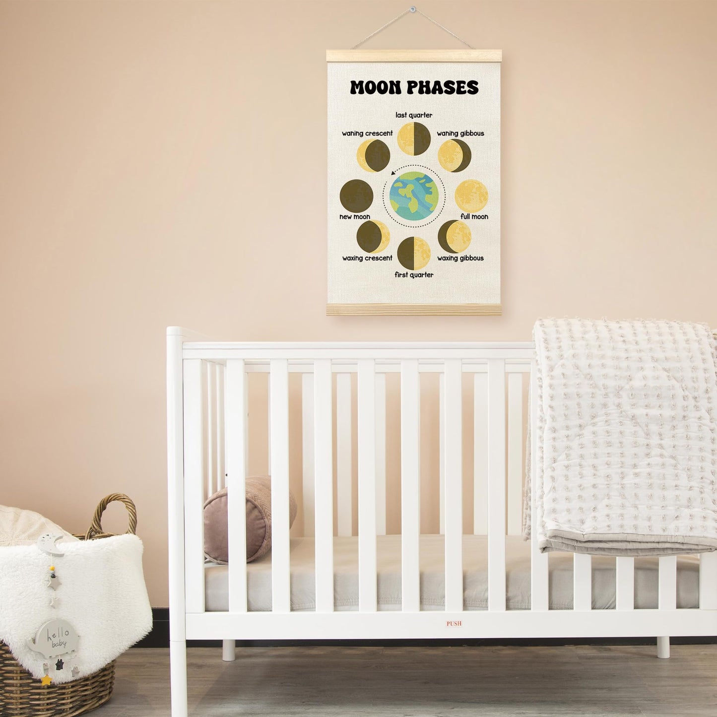TLESKE Classroom Moon Phases Chart Poster Hanger Frame for Kids, Homeschool Hanging Wall Art Room Decor for Toddlers Nursery Playroom, Preschool Prek Learning Educational Poster Prints, 16x24