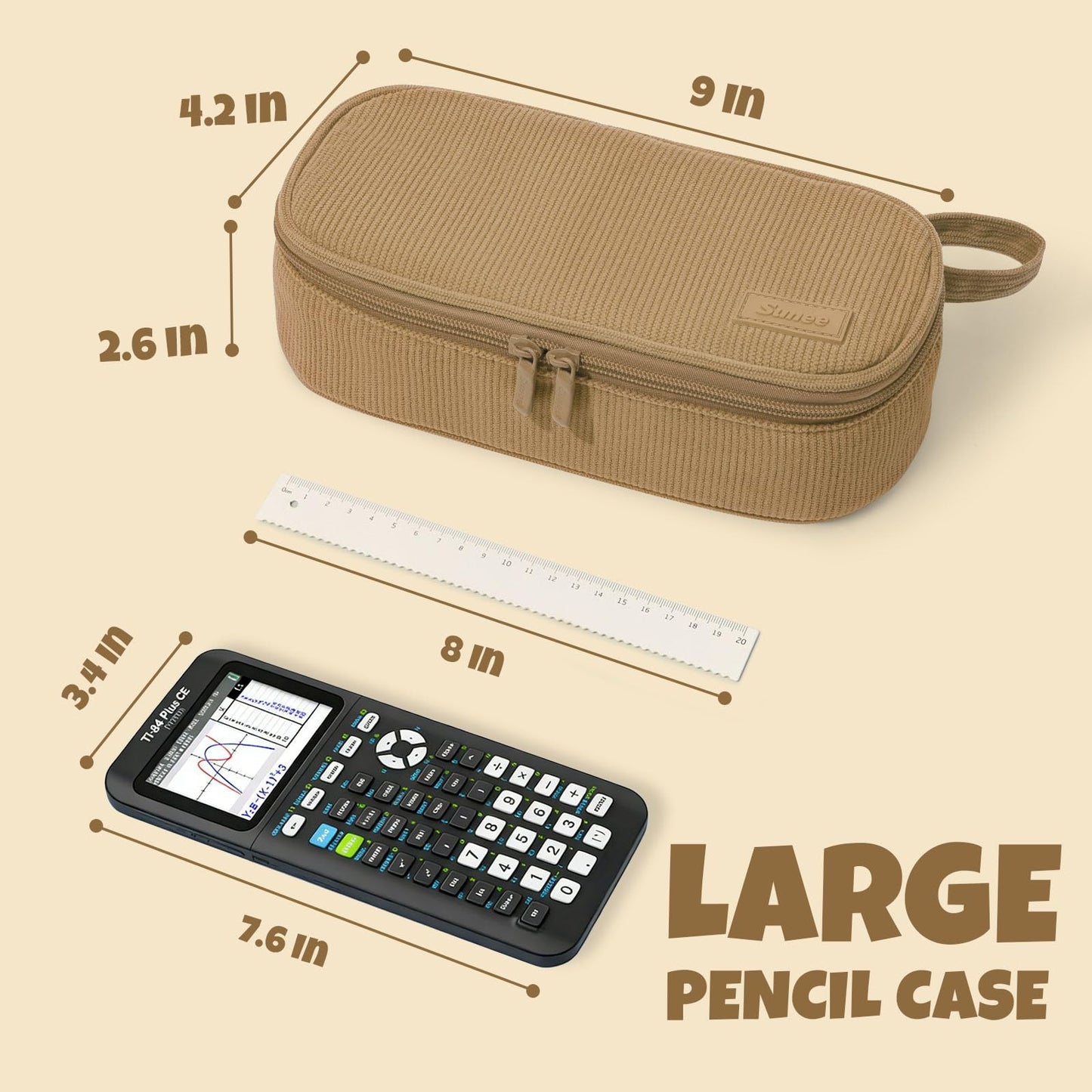 SUNEE Cute Pencil Case, Large Capacity Pencil Pouch, Soft Corduroy Pencil Bag, Big Storage Pen Organizer for Stationery, Aesthetic Zipper Pencil Box, Back to School Supplies for Teen Girls Boys, Khaki