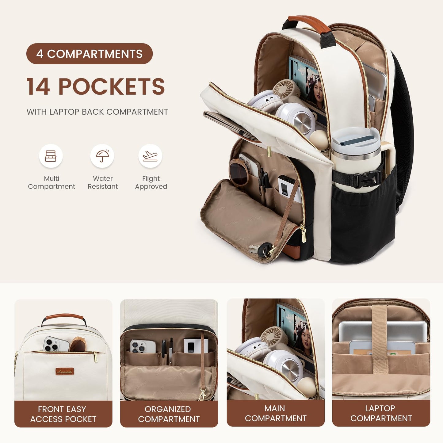 LOVEVOOK Laptop Backpack for Women with Pouch Pocket for Large Capacity Cup,15.6 Inch Laptop Computer Bag Travel Backpack Purse,Waterproof Work Business Backpack College Teacher Bags,Leopard print