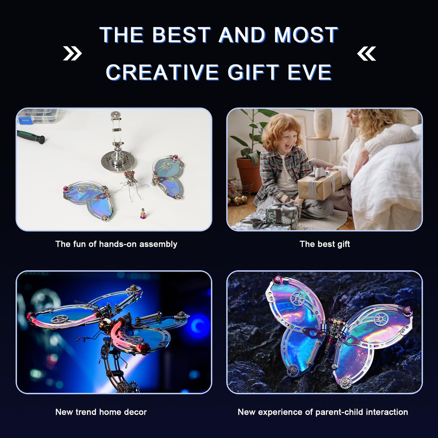 Arcynix Mostarle Cyberpunk Phantom Butterfly 3D Metal Puzzle Kit 243 Piece Adult Craft Kit LED Light Model for Teens and Adults 3D Puzzles and Metal Earth Models Perfect DIY Gift