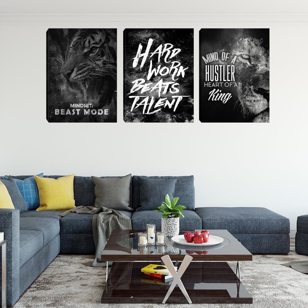 Motivational Black Poster Wall Art Entrepreneur Hustle Hard Work Quotes Poster Prints Inspirational Office Art Wall Poster Picture Artwork for Workplace Office Bedroom (36" Wx 16" H)