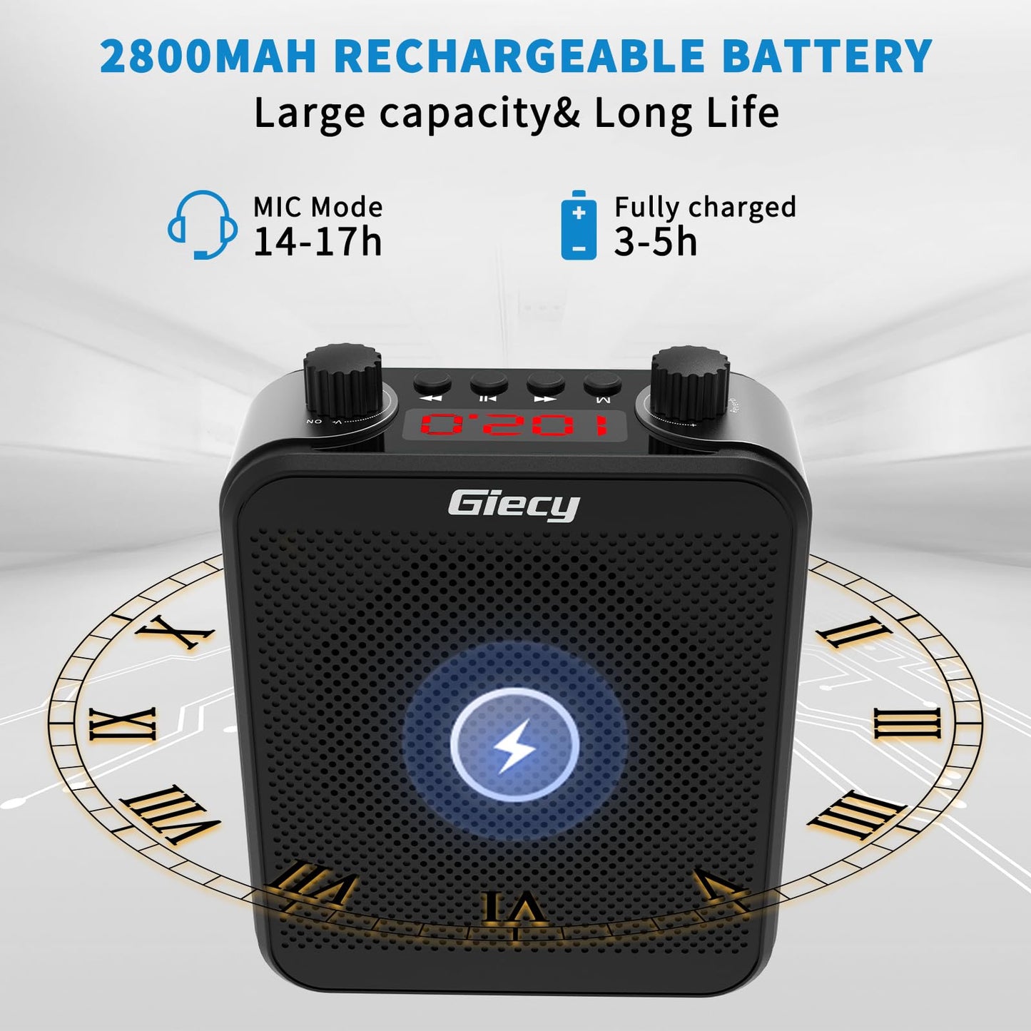 Giecy 30W Portable Voice Amplifier with Wired Microphone Headset, 2800mAh Rechargeable PA System Speaker Personal Microphone Speech Power Amplifiers Loudspeaker for Teachers/Metting/Tour Guide