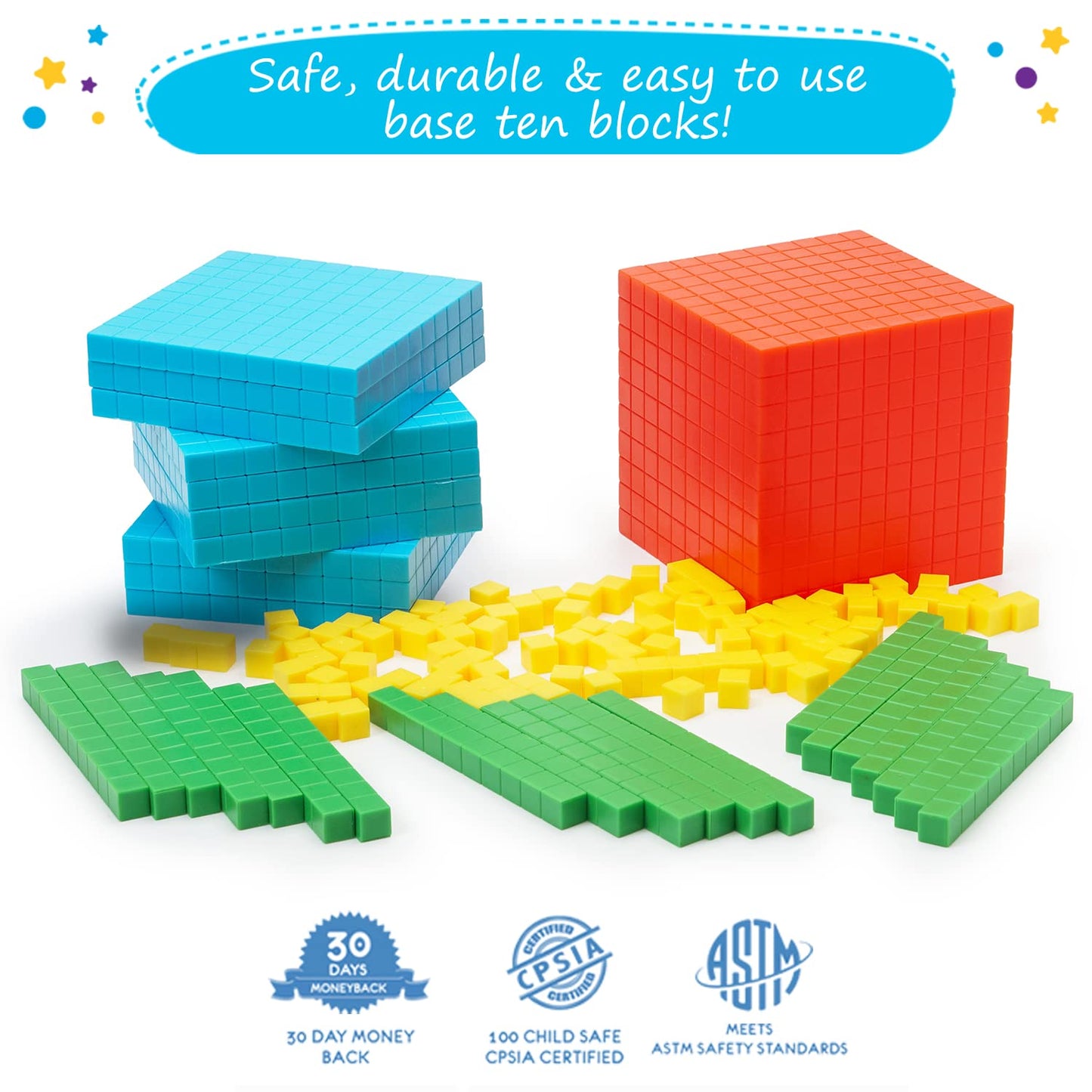 Simply magic 166 PCS Magnetic Fractions Activities Class Set & 140+1 PCS Colorful Base Ten Blocks & Activities Set for Math