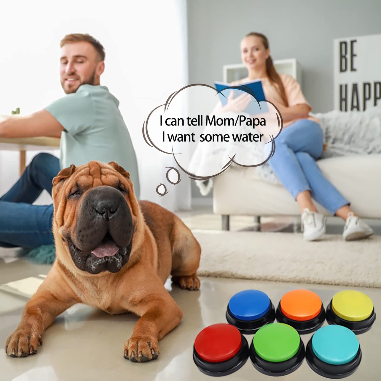 Voice Recording Button, Dog Buttons for Communication Pet Training Buzzer, 30 Second Record & Playback, Funny Gift for Study Office Home, 6 Packs
