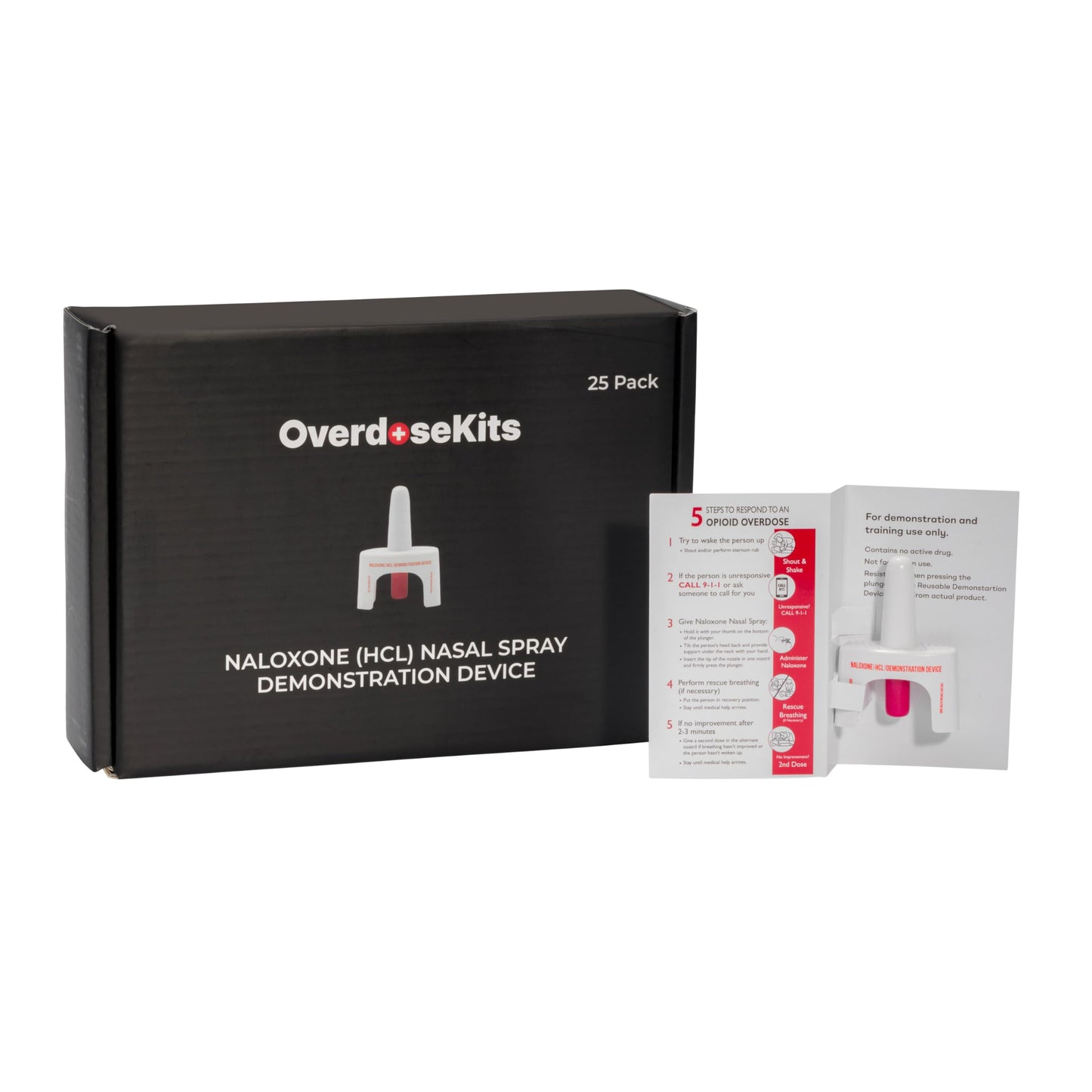 OVERDOSE KITS Naloxone Nasal Spray Training Device for First Aid | Reusable | Includes Two Training Devices & Instructions | Pack of 25 | Contains NO Medication