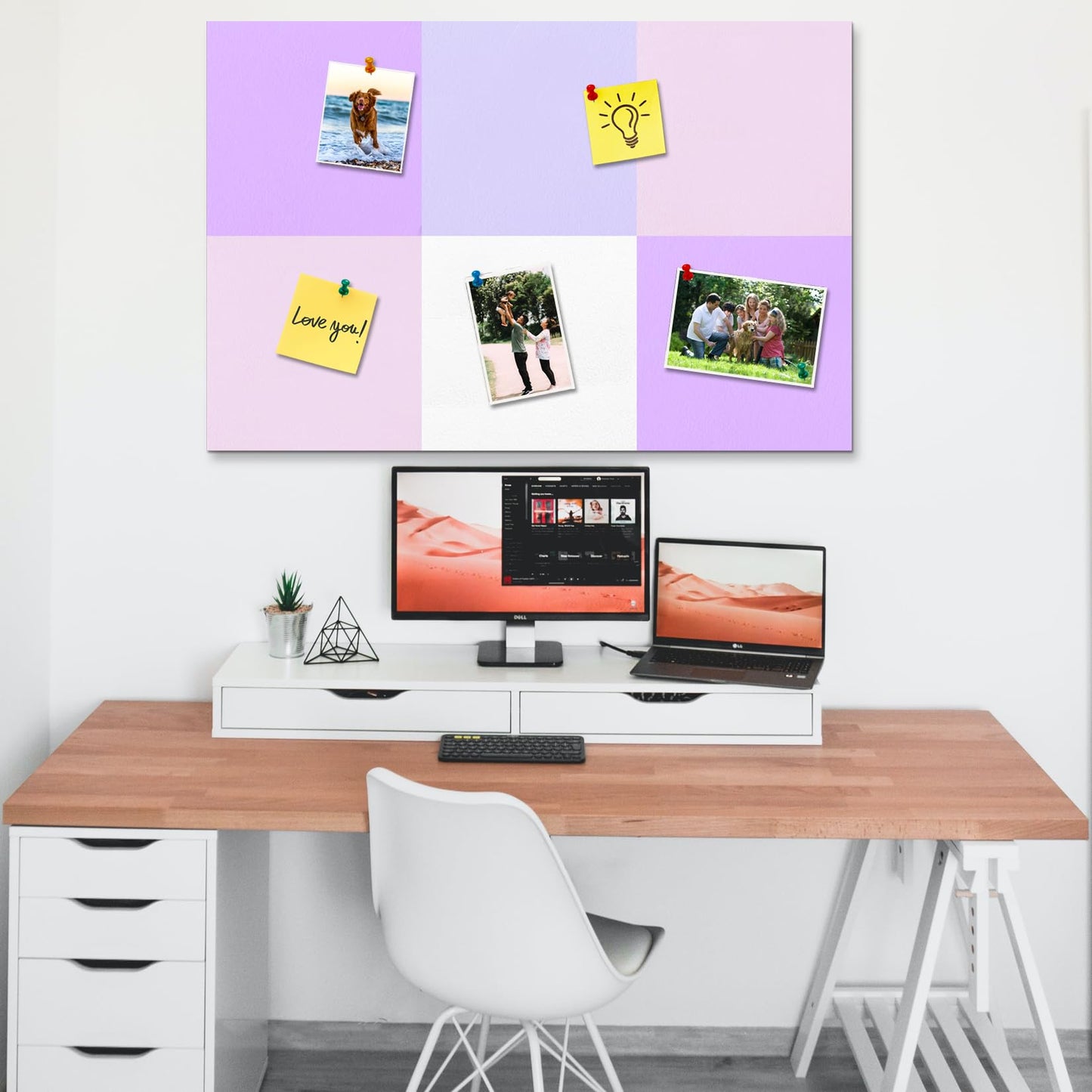 HULAVO Square Felt Cork Bulletin Board Tiles, Self Adhesive DIY Felt Pin Board for Wall 30" x 20" with 35 Pushpins for Office School Home Wall Decor Stickers Memos Photos Display (Purple+Pink)