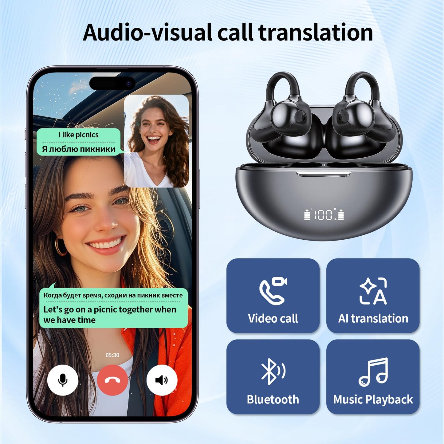 Jrrese AI Translation Earbuds Real Time, 164 Languages 80H Playtime Translator Ear Buds Audifonos Traductores Inglés Español Wireless Earphone Bluetooth AI Headphone for Travel Meeting Learning