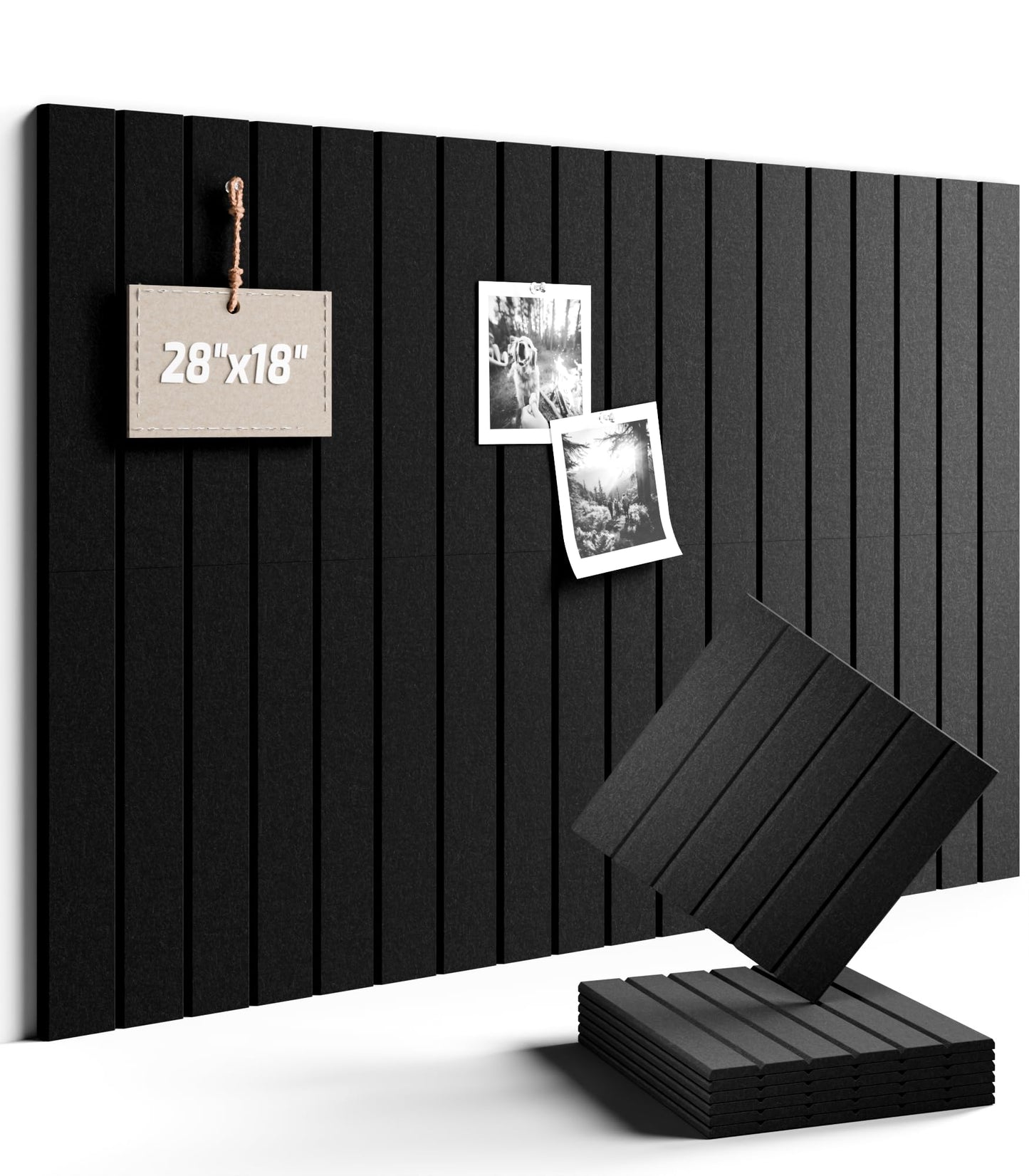 Felt Bulletin Board Tiles -28"x18" with 40 Adhesive Tabs, Cork Board Alternative for Office Decor, Push Pin Board Wall Organizer 6-Pack (Black)
