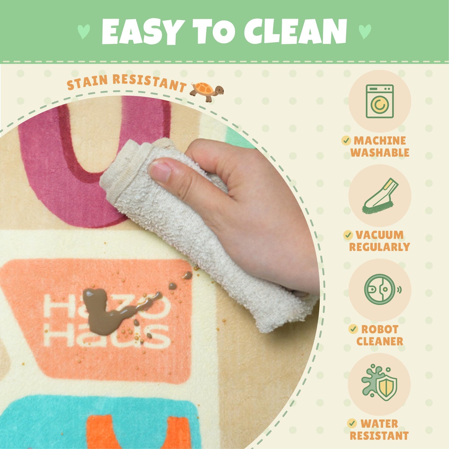ABC Alphabet Rug for Preschool Kids Learning – 6x9 Baby Crawling Play Mat, Washable & Wipeable Floor Carpet, Soft & Non Skid Toddler Rug with Educational Letters and Whimsical Cartoon Art Decor
