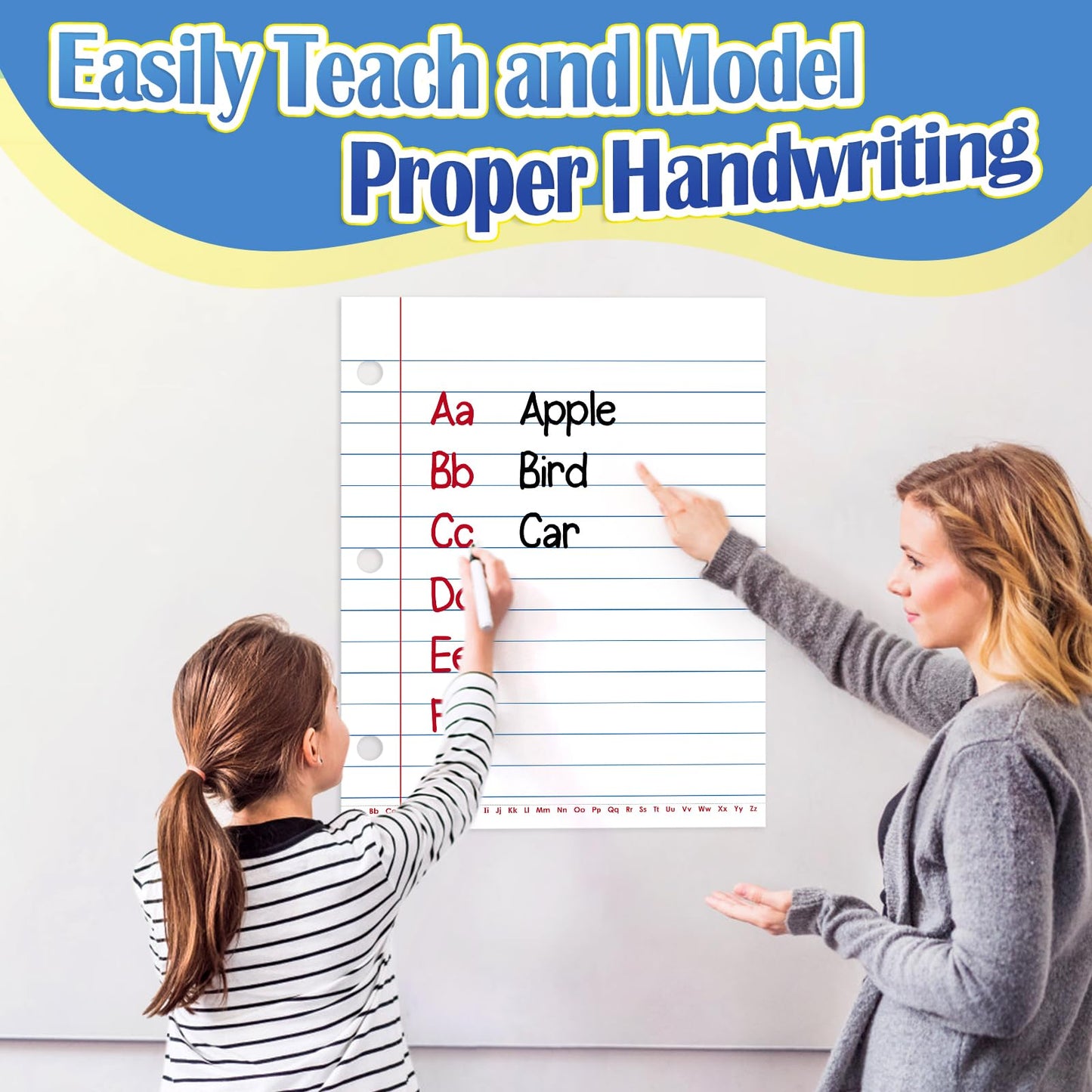Aizweb Giant Magnetic Lined Notebook Paper,2 Dry Erase Sheets,Total Area 17" x 21.5",Handwriting Practice for Classroom Whiteboard,Chart Paper Teacher Must Have Homeschool Teaching Supplies
