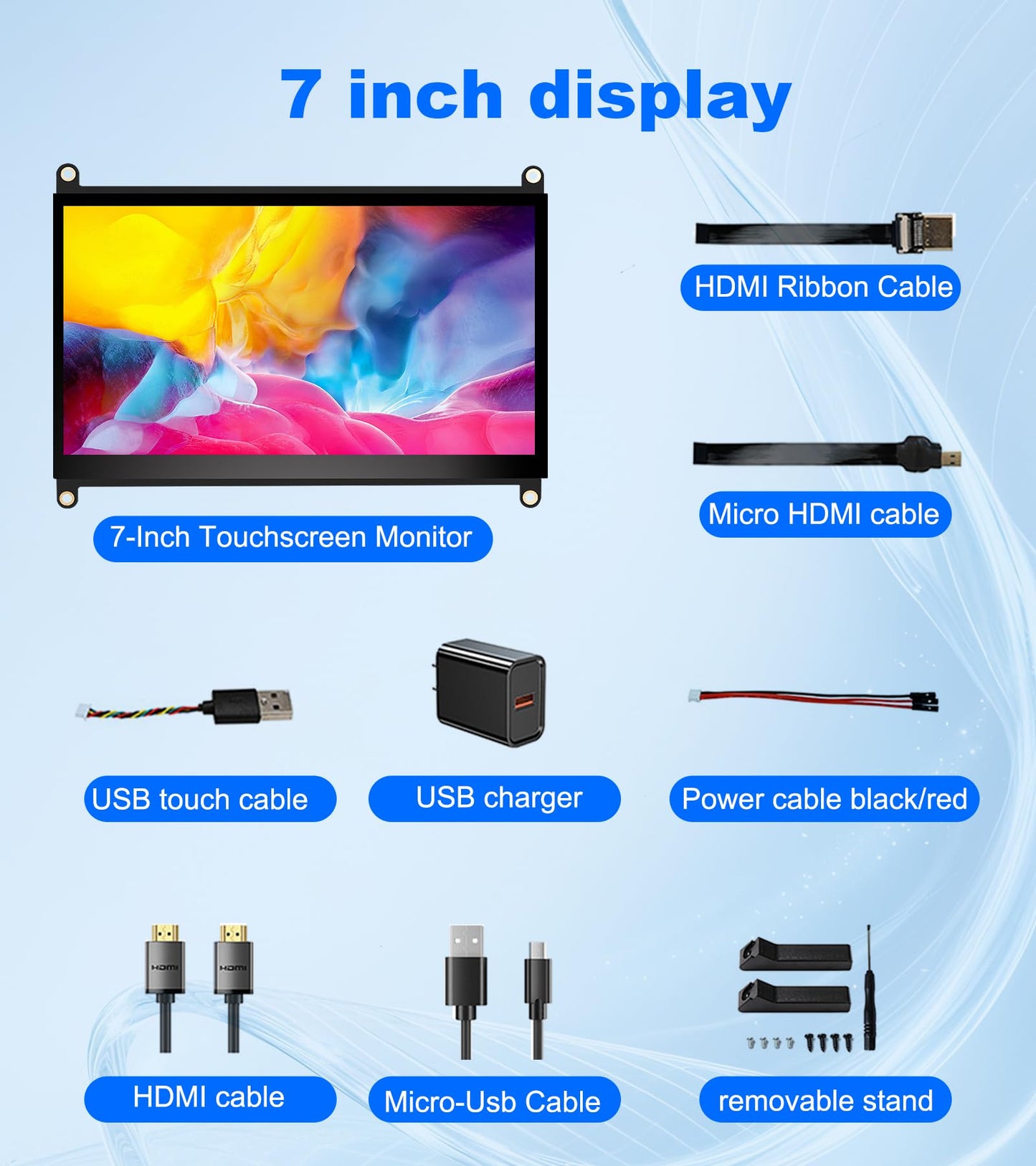 Forzola 7 Inch Touchscreen Monitor Compatible with Raspberry Pi, 1024x600 IPS Portable HDMI Touch Screen Display Compatible with Raspberry Pi 5/4B/3B+/3B/B+ Jetson Nano Win11/10/8/7