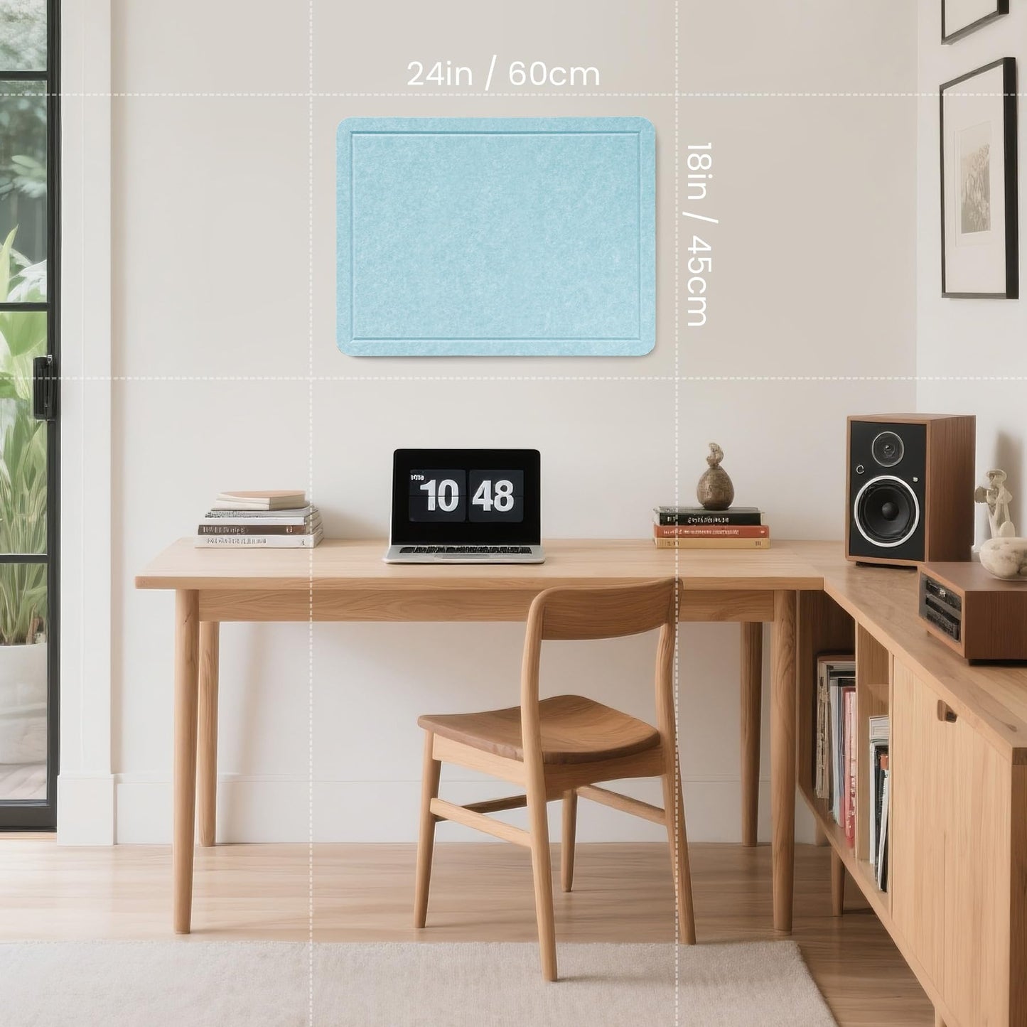 Lightomorrow Bulletin Board, 24 x 18 Inches Cork Board Alternative Decorative Felt Pin Board with Safe Removable Adhesives & 27 Push Pins for Home Office Classroom Walls-Light Blue