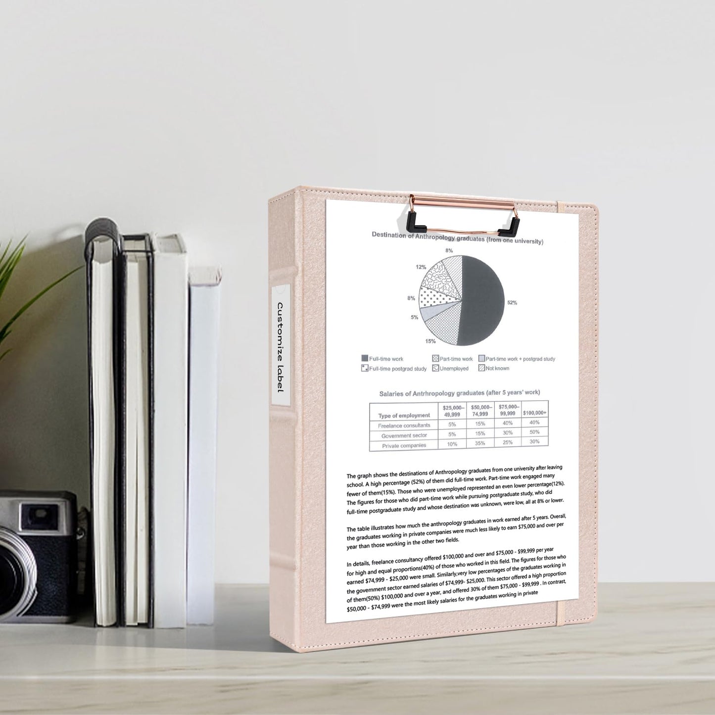 Ospelelf 3 Ring Binder with Clipboard, 1 Inch Leather, Letter Size (8.5" x 11"), Clipboard Binder with 5 Tab Dividers, Rose Gold