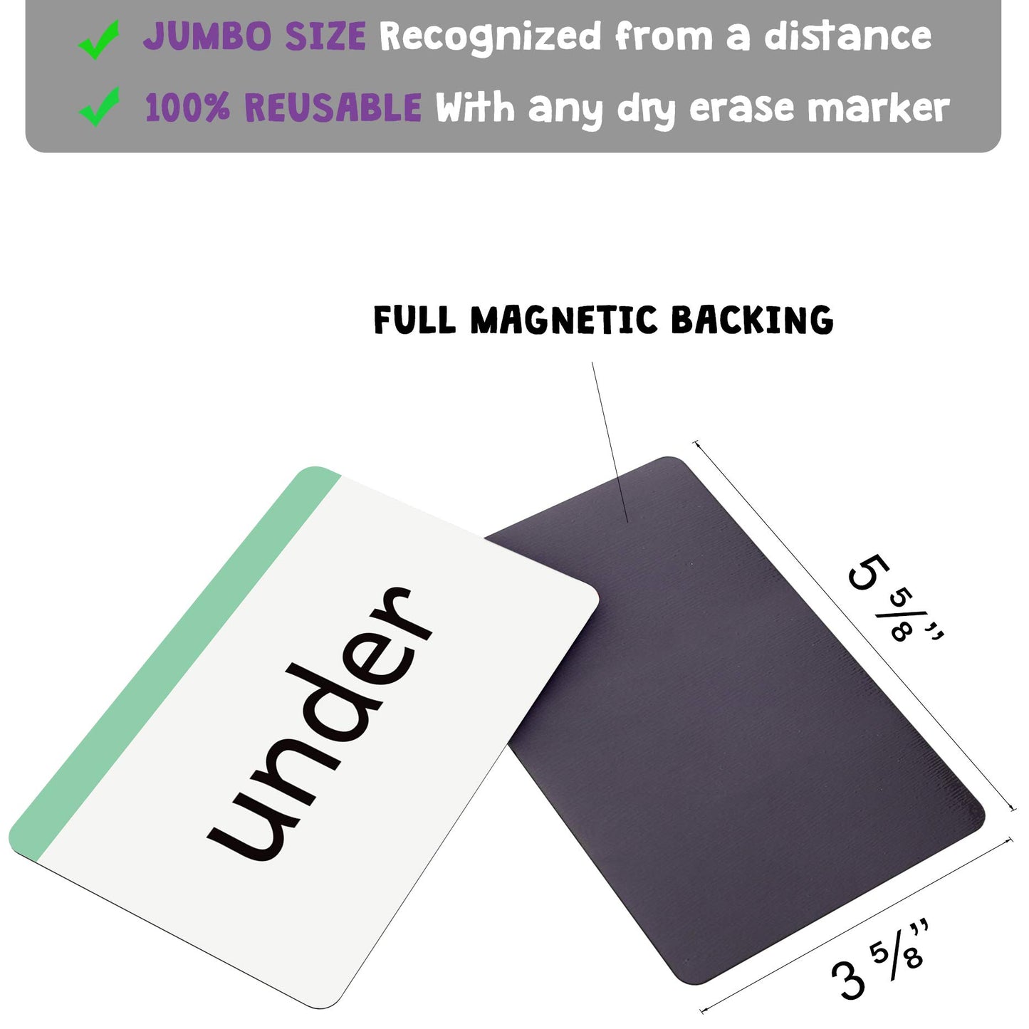 Attractivia Kindergarten Sight Words Magnetic Flash Cards - 52 Sturdy Large Dolch Cards for Literacy of Beginning Readers, Homeschool, Teachers and ESL