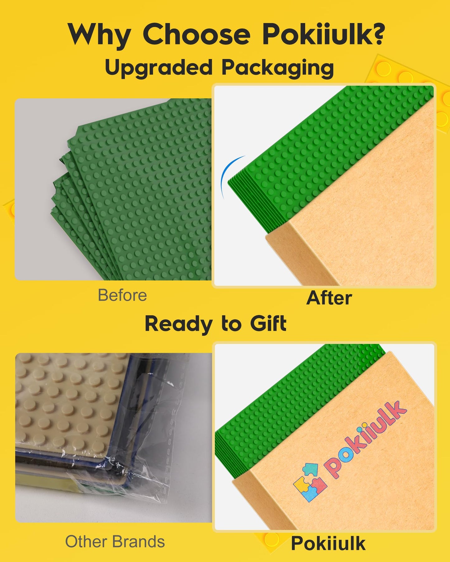 Pokiiulk Classic Baseplates Building Plates-Pack of 10 Large 10" x 10" Building Bricks,Compatible with All Major Brands,Perfect STEM Gift for Builders Age 3+ (Green)