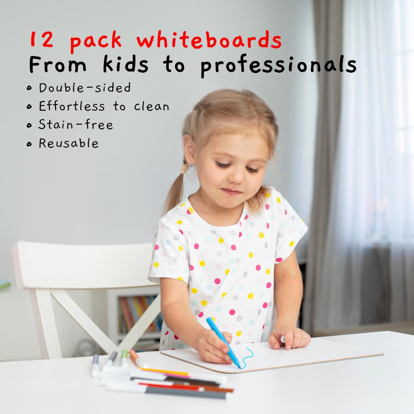 Board Geeks Bigtime 12 Pack 9x12 Classroom Whiteboards for Kids - Small Double-Sided White Board - White Boards Bulk Set, Classroom Essentials - Magnetic Dry Erase Boards for Students, Teacher