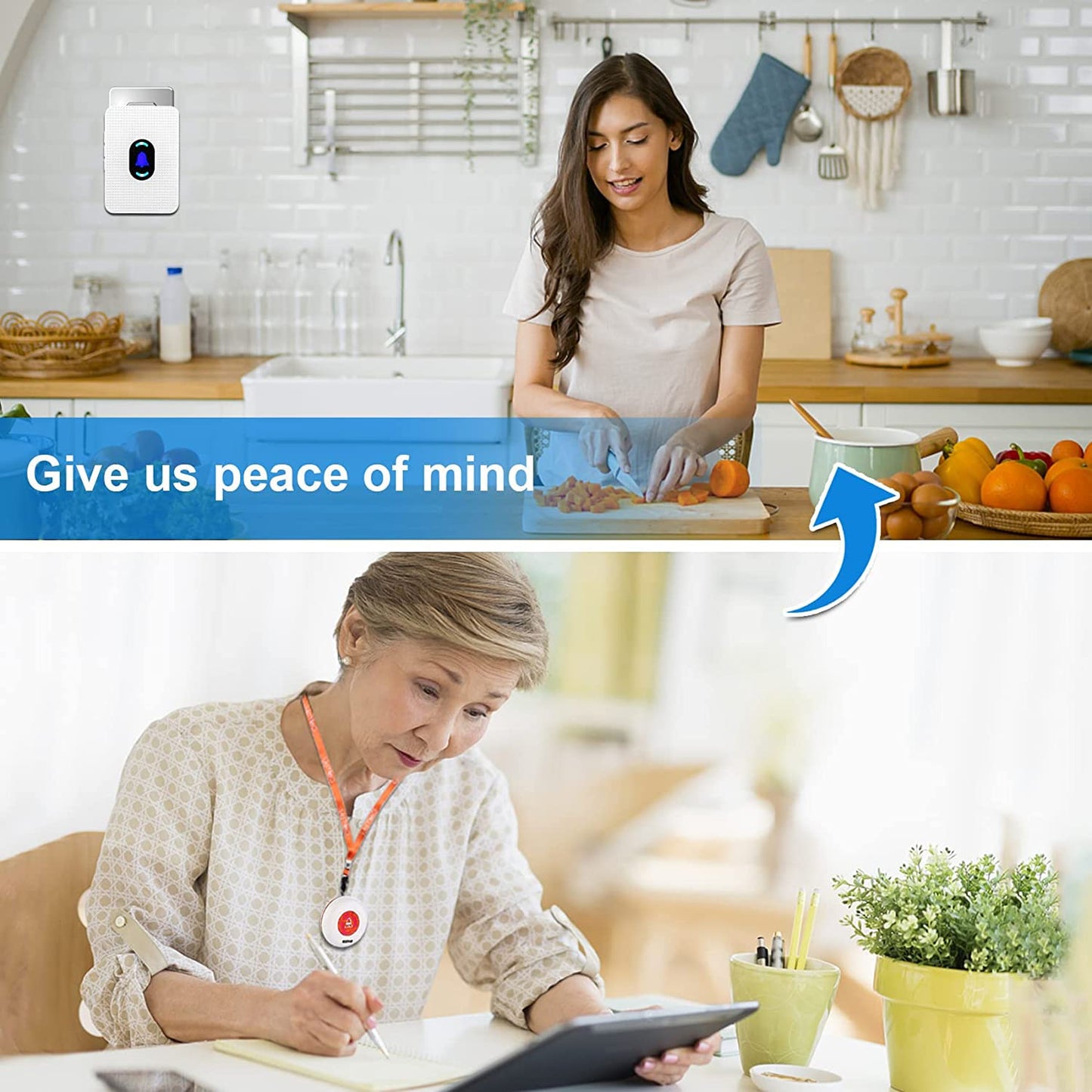 Daytech Wireless Caregiver Pager Call Button for Elderly at Home, Alert Button for Seniors, Emergency Watch for Disabled Patient, Caregiver Alert System with 3 Receiver, Medical Help Button