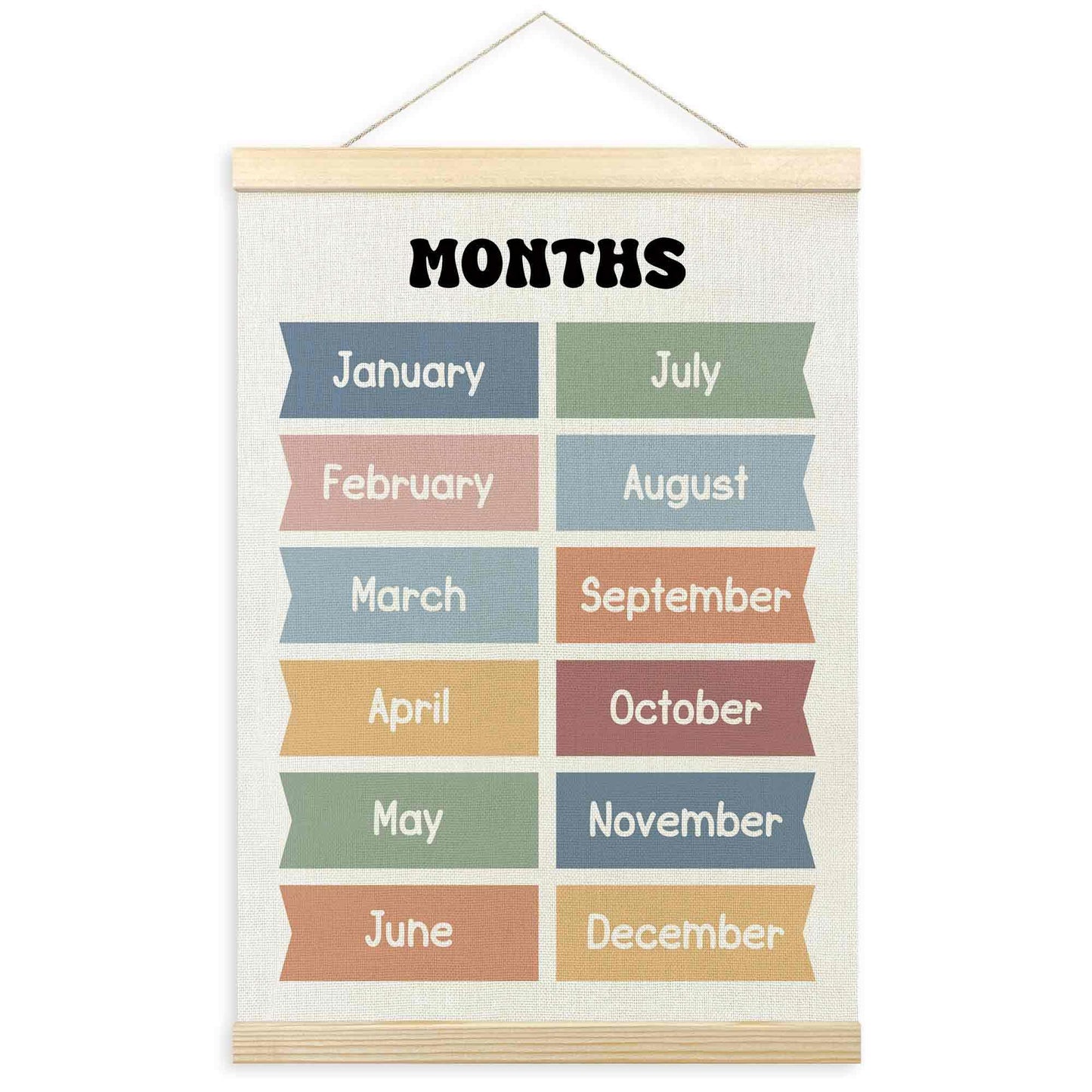 TLESKE Boho Classroom Months of the Year Poster Hanger Frame, Homeschool Hanging Wall Art Decor for Toddler Kids Room Nursery Playroom, Preschool Prek Learning Educational Poster Print Banner, 12x16