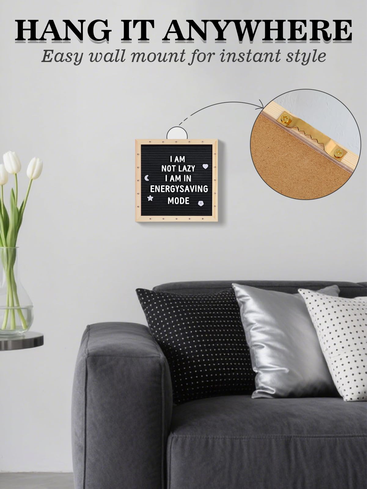 Changeable Felt Letter Board with LED Lights - 10×10" Message Custom Signs & Wood Stand& 450 Letters, Poster Board for Baby/Pregnancy Announcement/Classroom Wall Decor Gifts First Day of School, Black