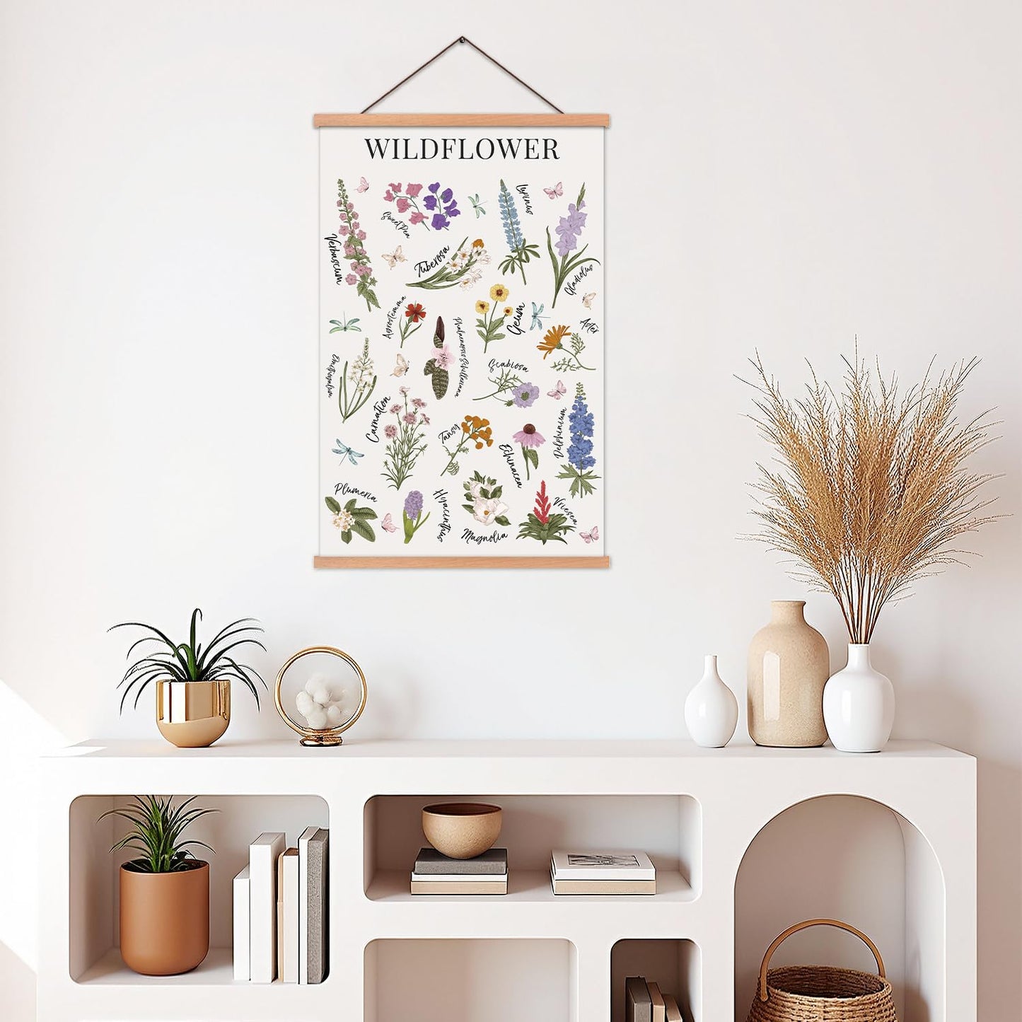 KAIRNE Wildflowers Posters,Plant Floral Reference Chart,Floral Wall Hanging Illustrative Reference,Botanical Wall Art Prints,Flower Chart Poster for Living Room Office Bedroom Decoration,11X17.7 inch