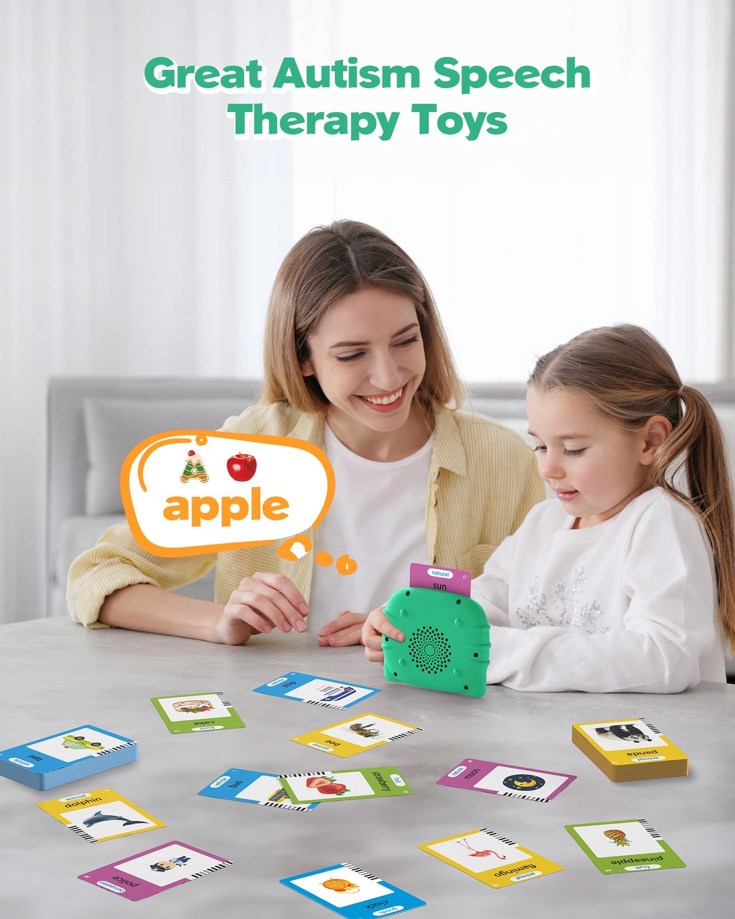 Talking Flash Cards for Toddlers 1 2 3 4 Year Olds, Montessori Language Learning with 224 Words, Pocket Speech Therapy Playthings, Children's Sensory Educational Device, Green