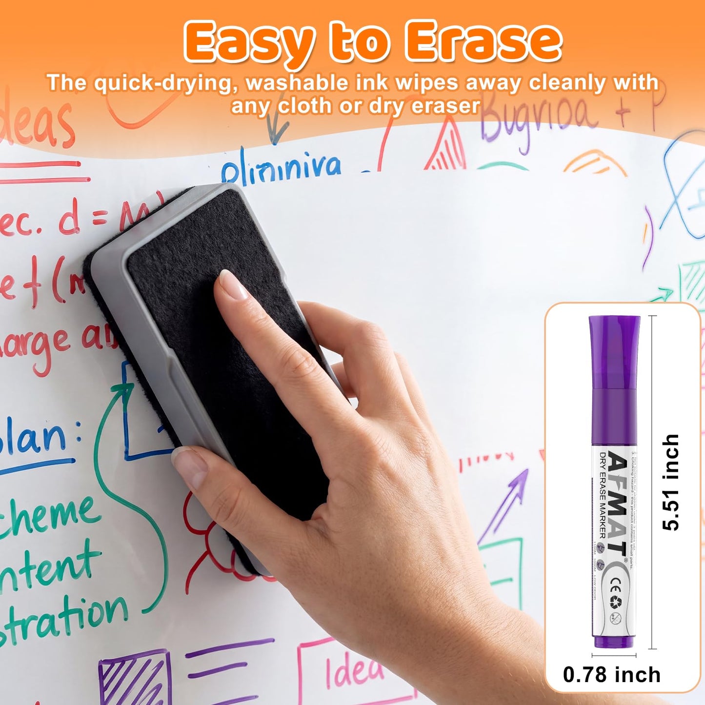 AFMAT Dry Erase Markers, 12-Count Whiteboard Markers, 1,100 Meters Writing Distance, Low Odor White Board Markers for Teacher Office Classroom (6 Bullet Tip + 6 Chisel Tip)