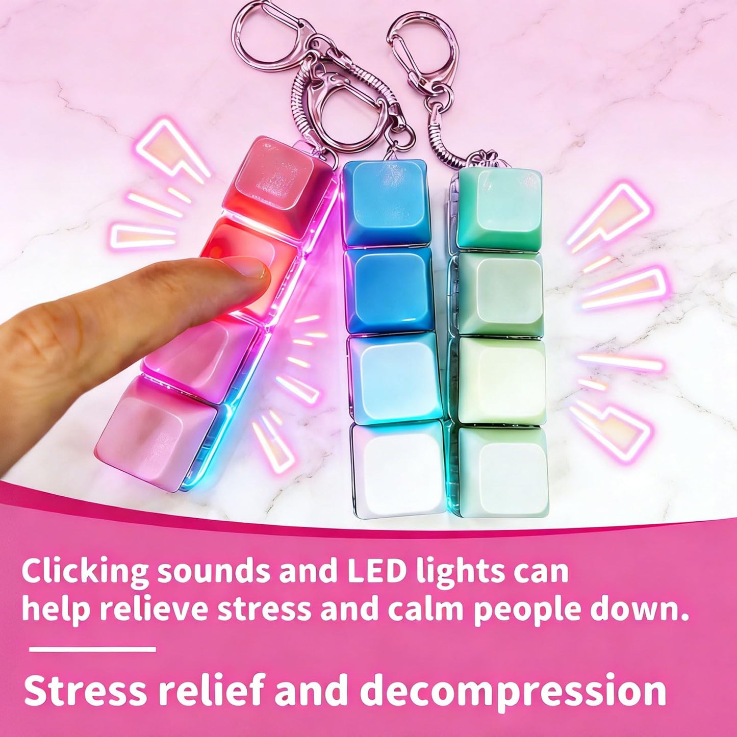 SOMAREM 3 Pcs Keyboard Fidget Toy - Clicky, Creamy & Silent Fidget Keyboard Clicker with Led Lights, Keyboard Fidget Keychain Toys for Boost Focus & Stress Relief Fidget Gifts Easter Basket Stuffers