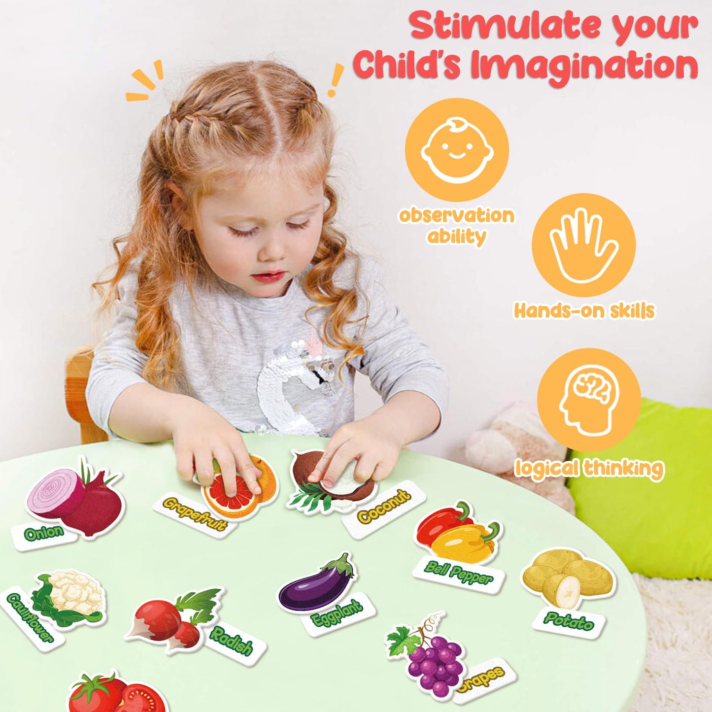 AKAYOK 90 Pcs Vegetables & Fruits Felt Board Story Pieces Set for Toddlers, Preschool & Kindergarten, Precut Felt Food Set for Kids Preschool Learning Activities