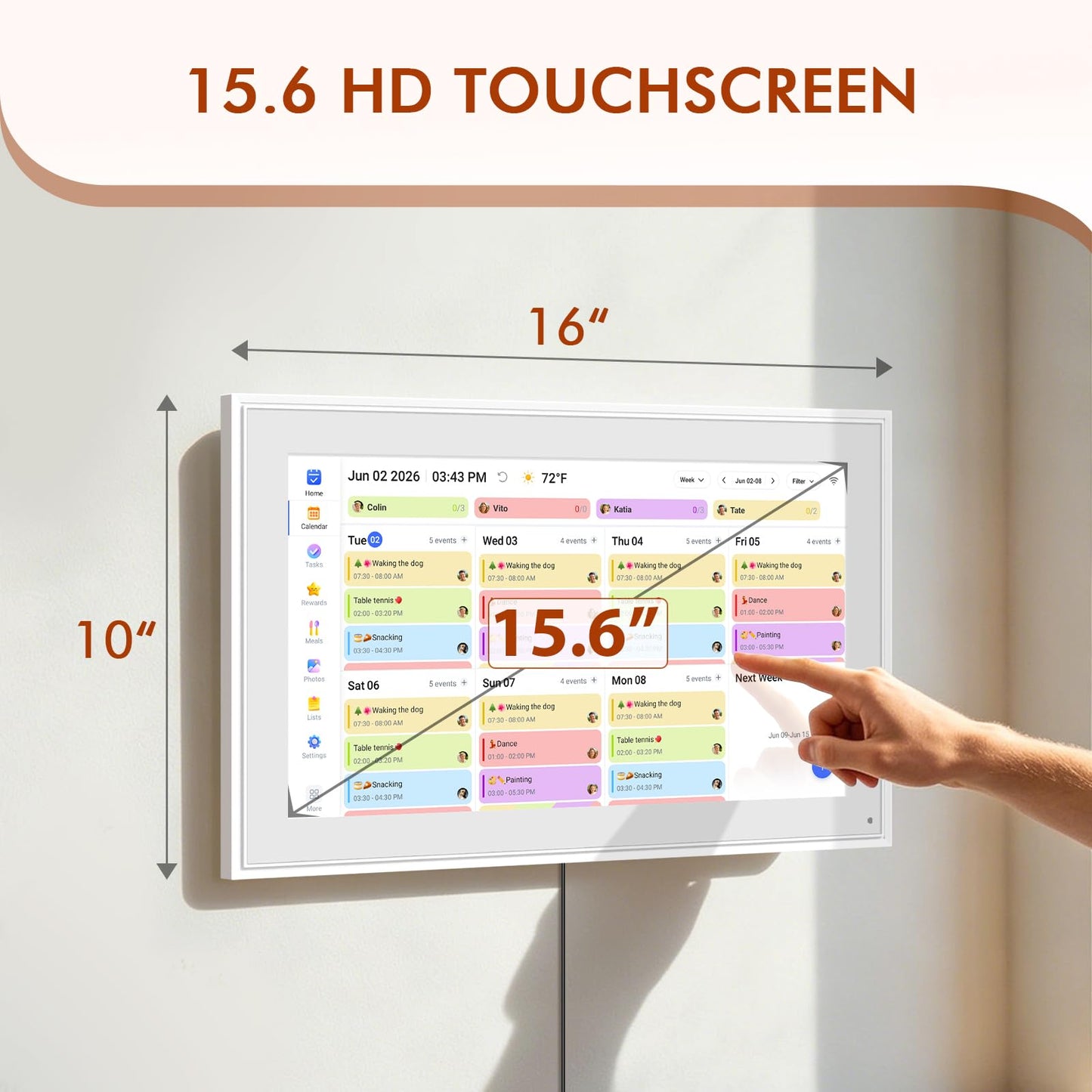 Digital Calendar 15.6 Inch, Electronic Calendar Chore Family Schedules, Smart Weekly and Monthly Planner, 1920 * 1080P IPS Touchscreen Interactive Display - Wall Mount White