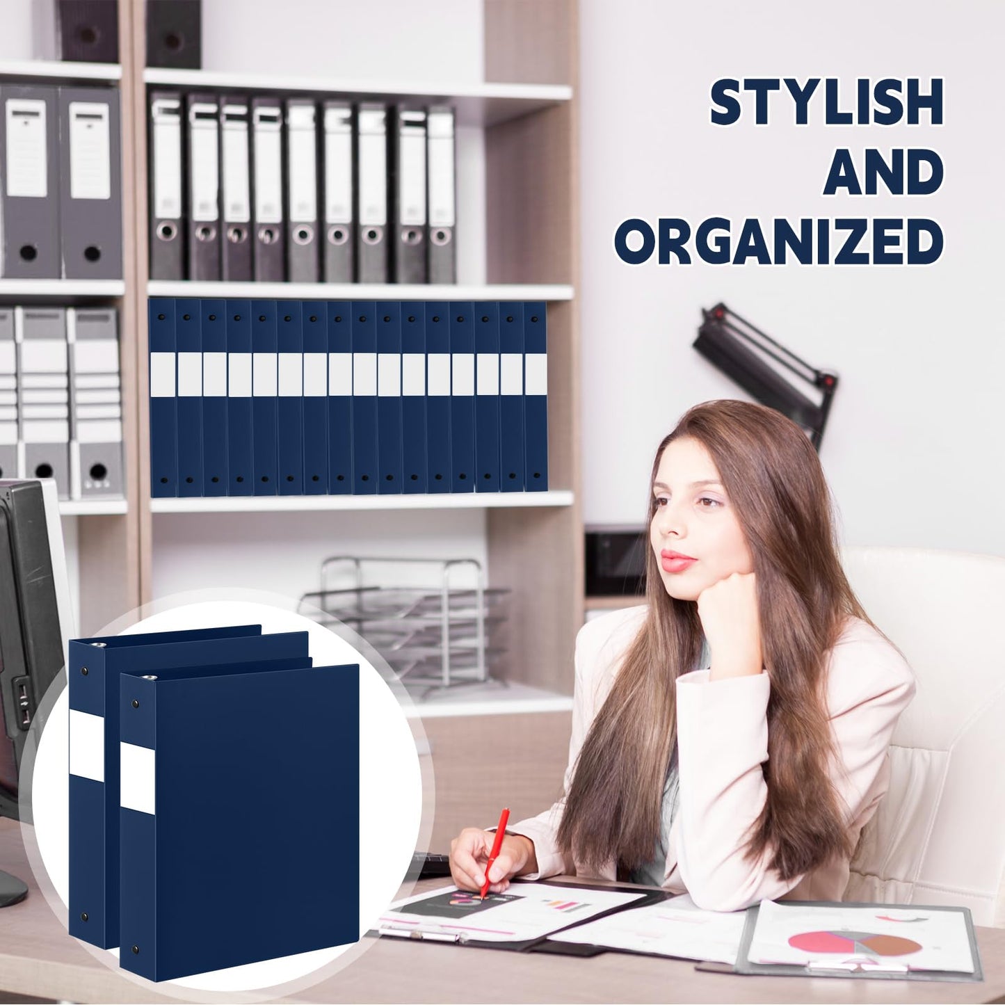 Henoyso 24 Pcs Navy Blue 1.5" 3 Ring Plastic Binder Bulk, 1 1/2 Inch Soft Flexible Binders Round Rings, Fits Letter Size 8.5'' x 11'' Paper, Holds 350 Sheets, for School Office (1.5 Inch)