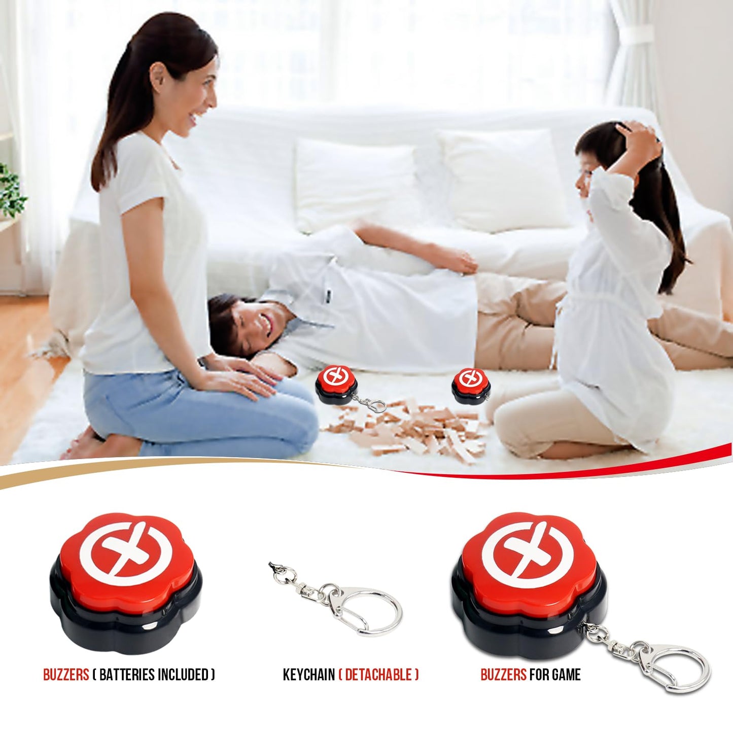 2 Pack Wrong Buzzers, Sound Buttons Portable Keychain with Sound, Answer Buzzers Set of 2, Incorrect Buzzers for Game Show, Wrong Buttons for Communication