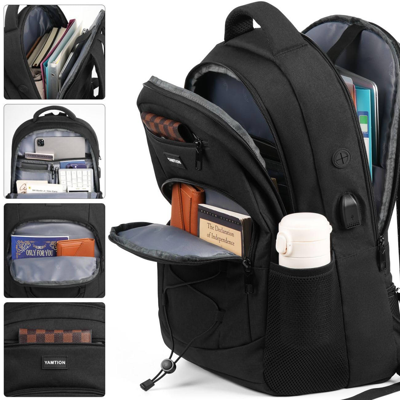 YAMTION School Backpack for Men and Women,College Bookbag Teens Laptop Backpack Schoolbag with USB Port for Students Work Business Office