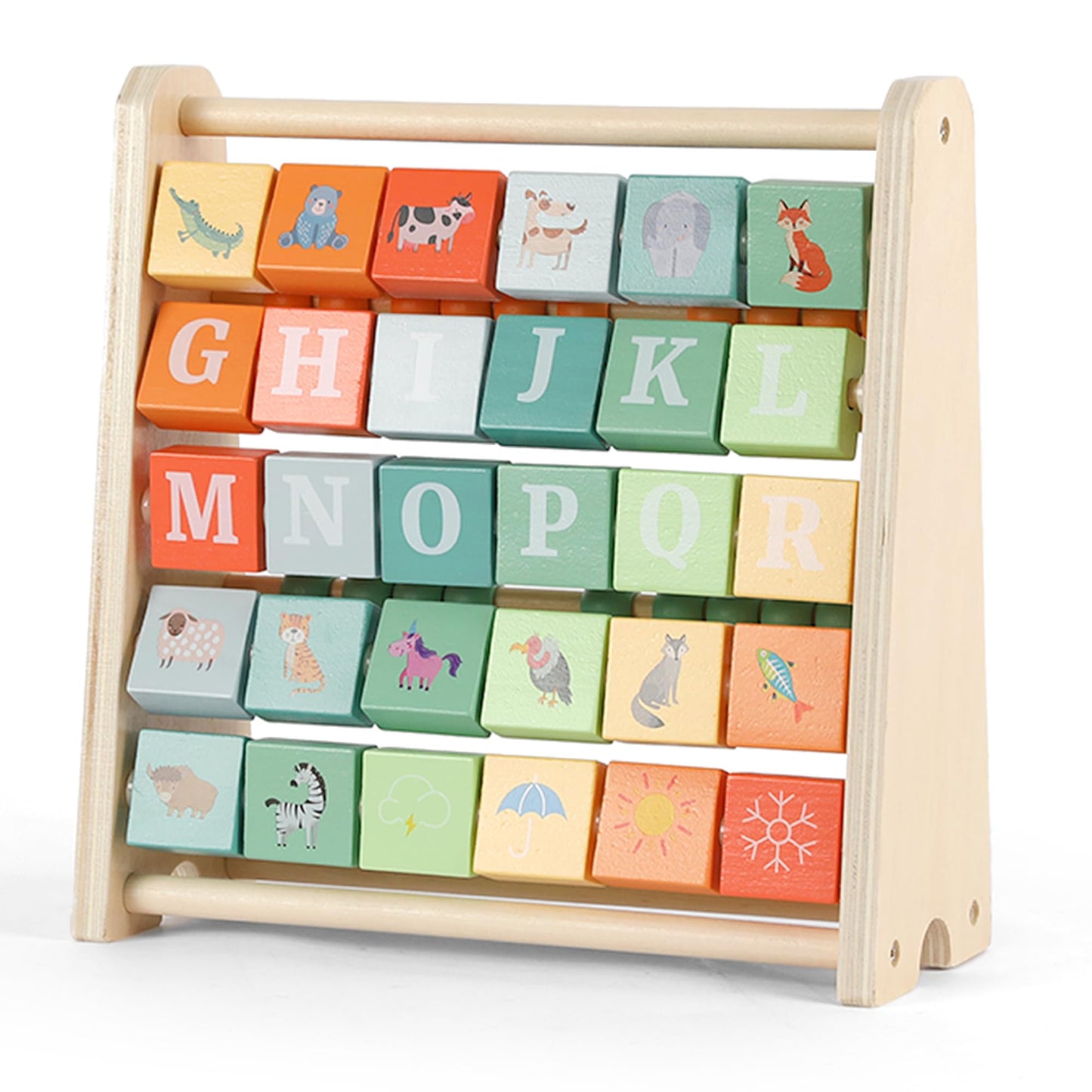 FReniland Wooden Activity Cube - Double-Sided Abacus & Alphabet Flip Tiles for Toddlers 18M+, Educational Counting Toy for Preschool and Homeschool Learning