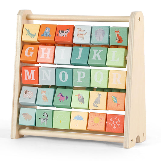 FReniland Wooden Activity Cube - Double-Sided Abacus & Alphabet Flip Tiles for Toddlers 18M+, Educational Counting Toy for Preschool and Homeschool Learning