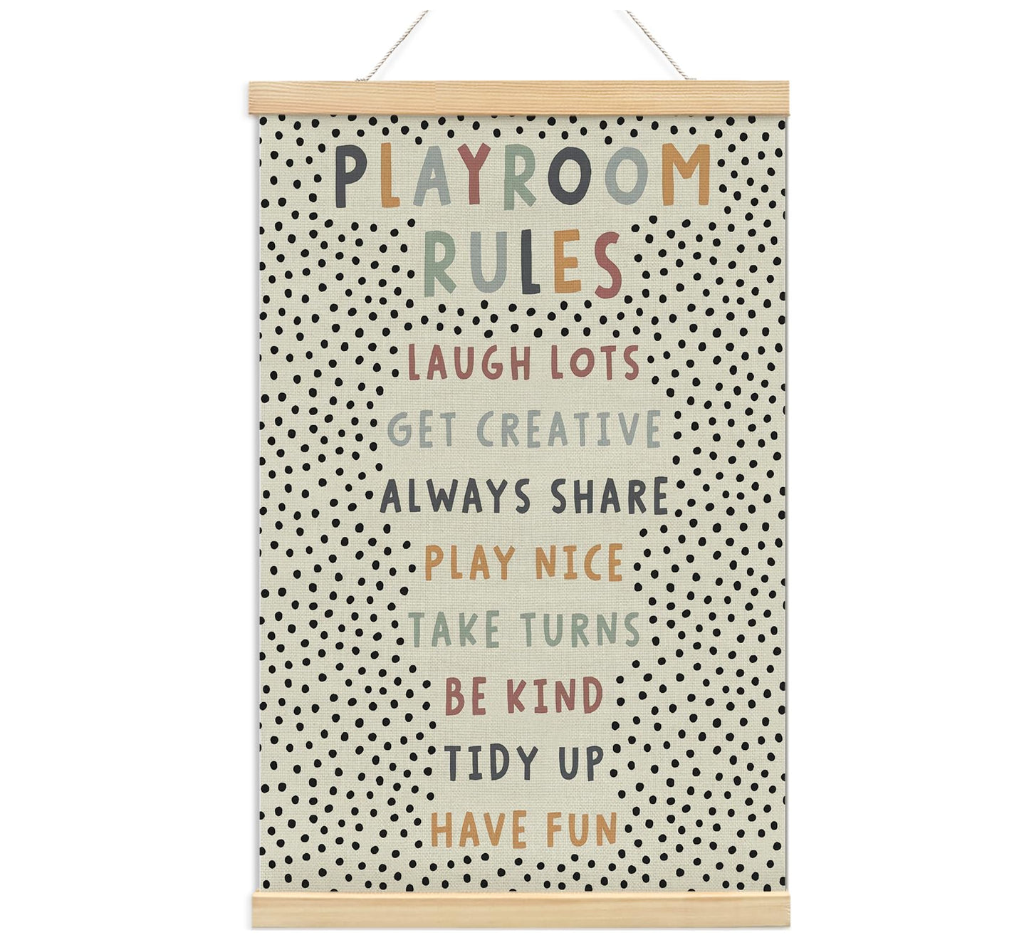 Playroom Kids Tollder Room Wall Decor, Play Room Rules Wall Decor for Kids Play Game Room Bedroom Nursery Home School Playroom Essentials, Canvas Hanging Banner Wood Poster Frameds,16x24 Inch